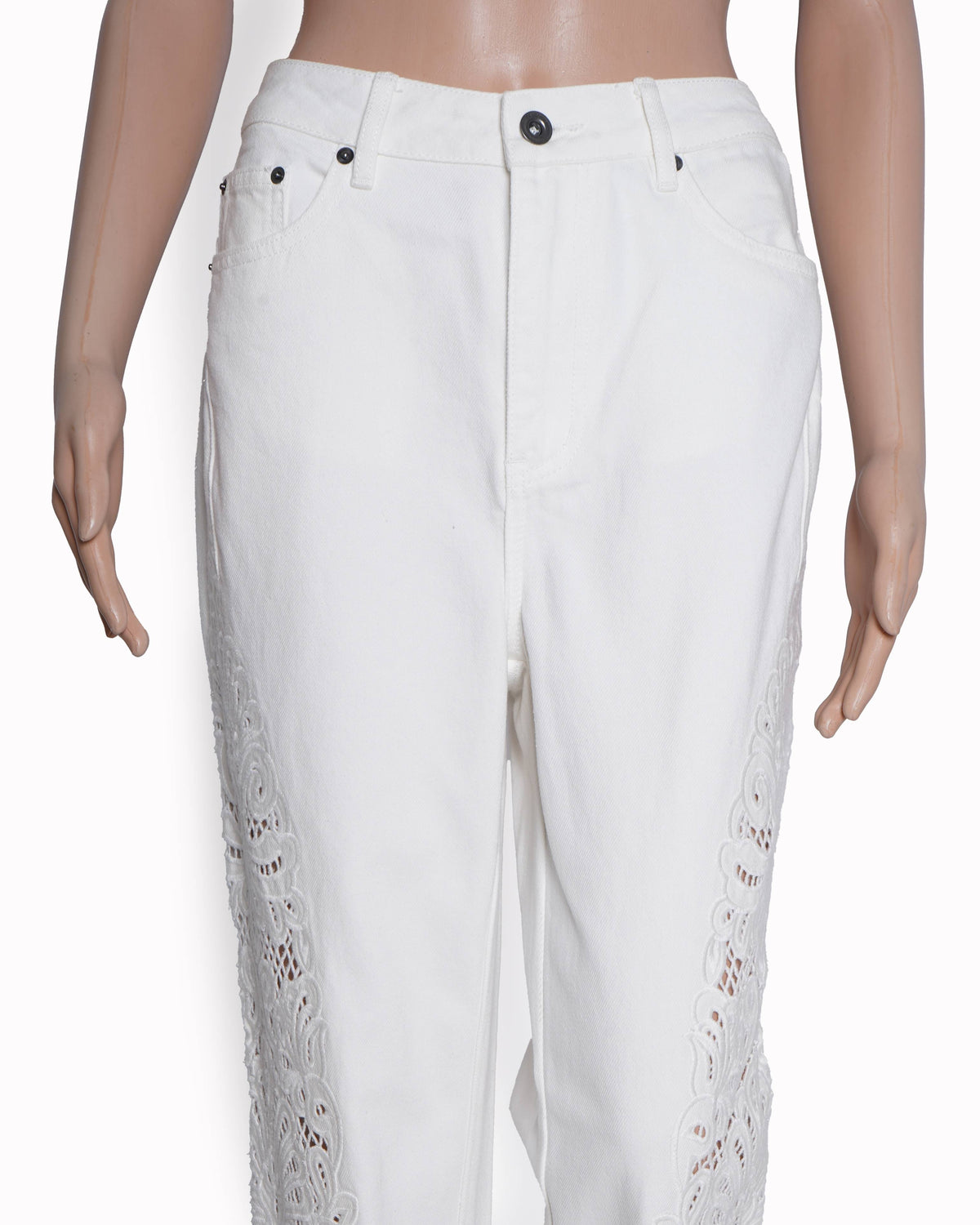 Self-Potrait Embroidered Cotton Wide Leg Jeans