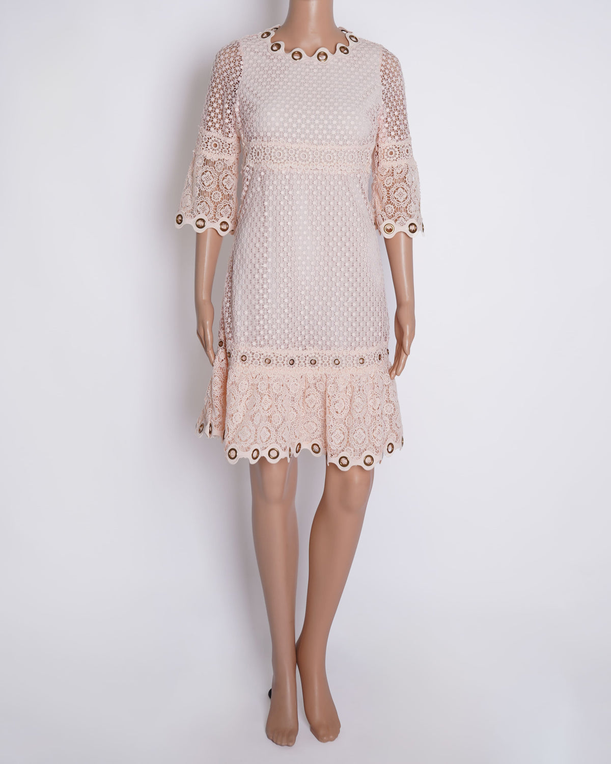Maje Lace Dress With Rivet Detailing In Pink