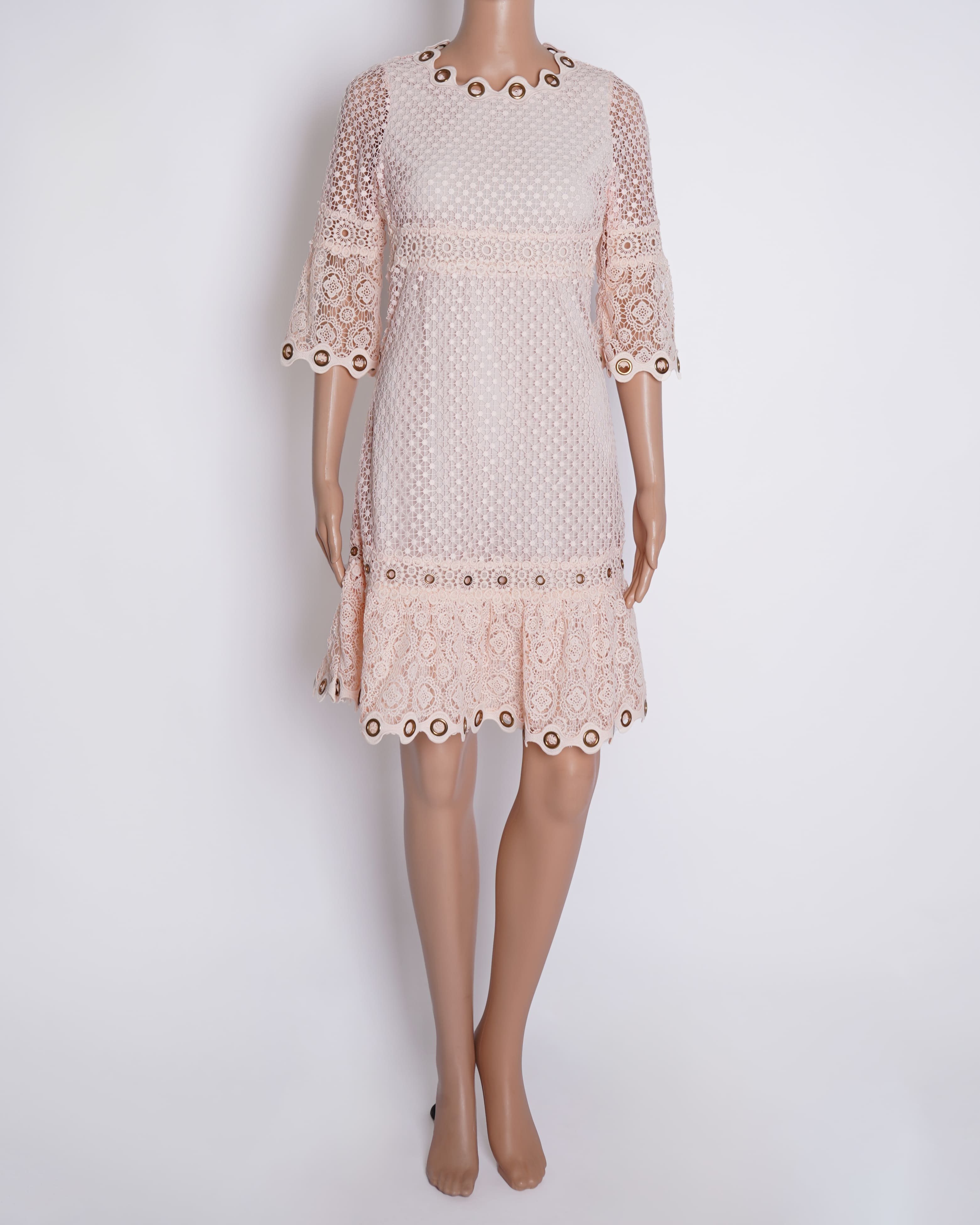 Maje Lace Dress With Rivet Detailing In Pink