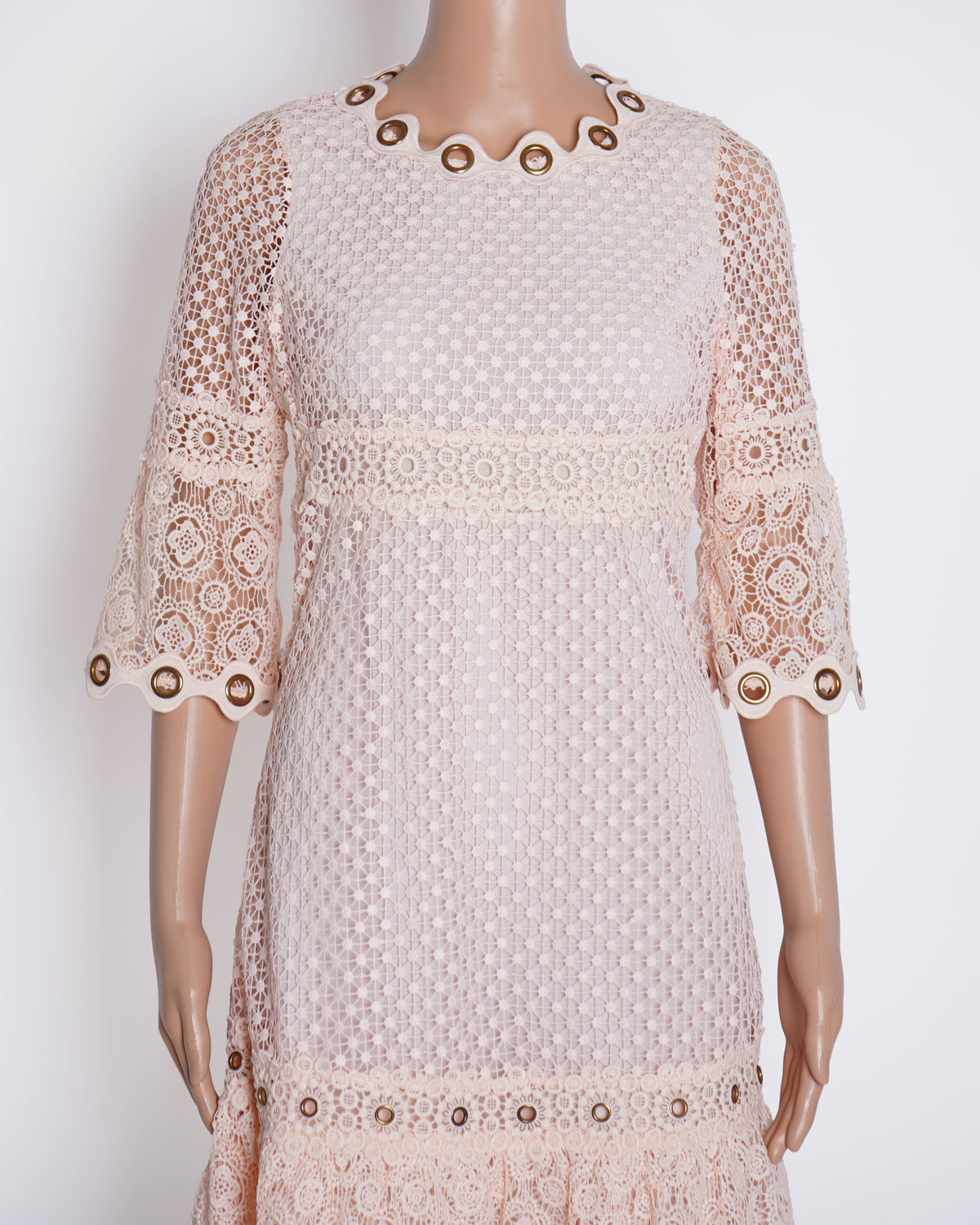 Maje Lace Dress With Rivet Detailing In Pink