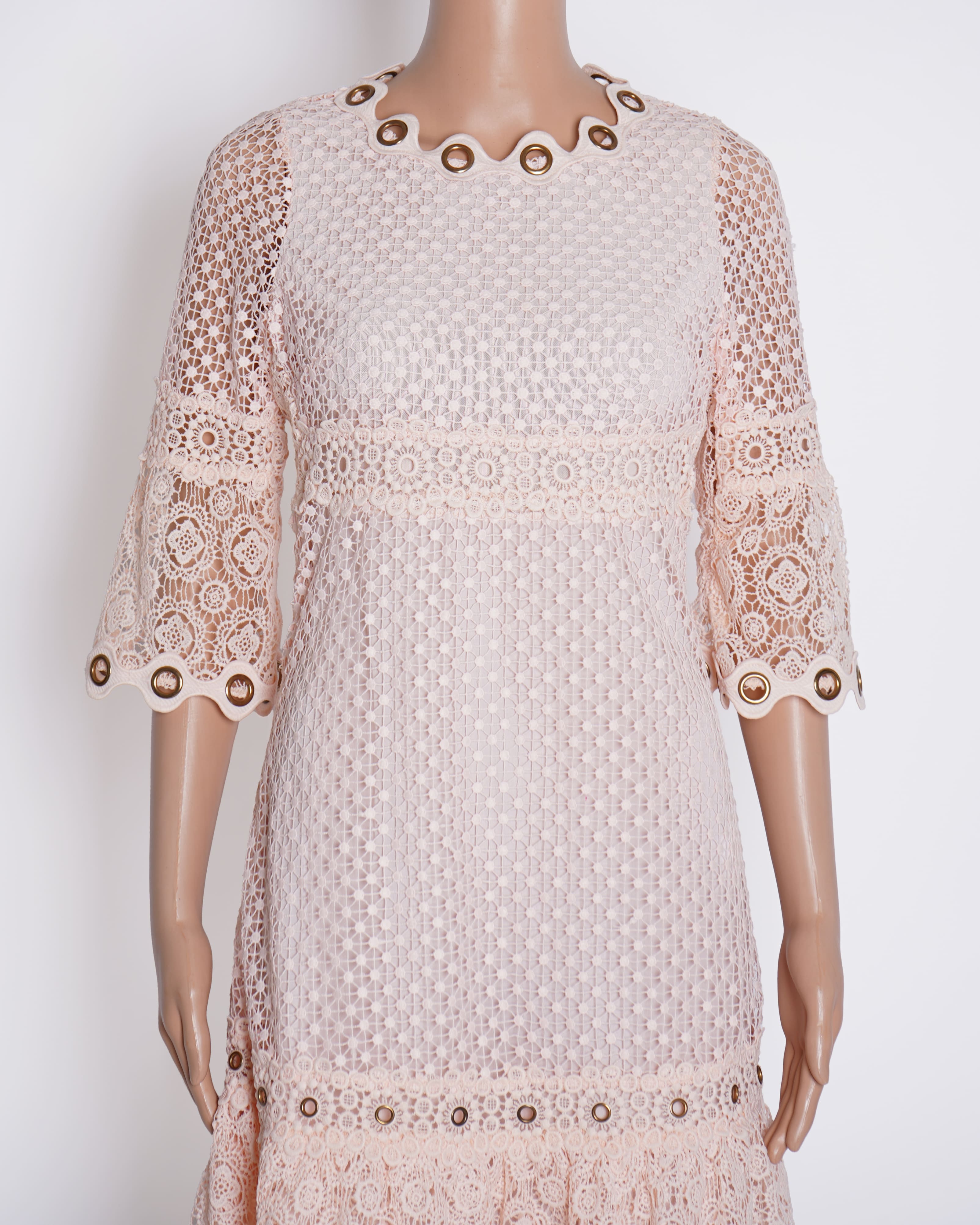 Maje Lace Dress With Rivet Detailing In Pink