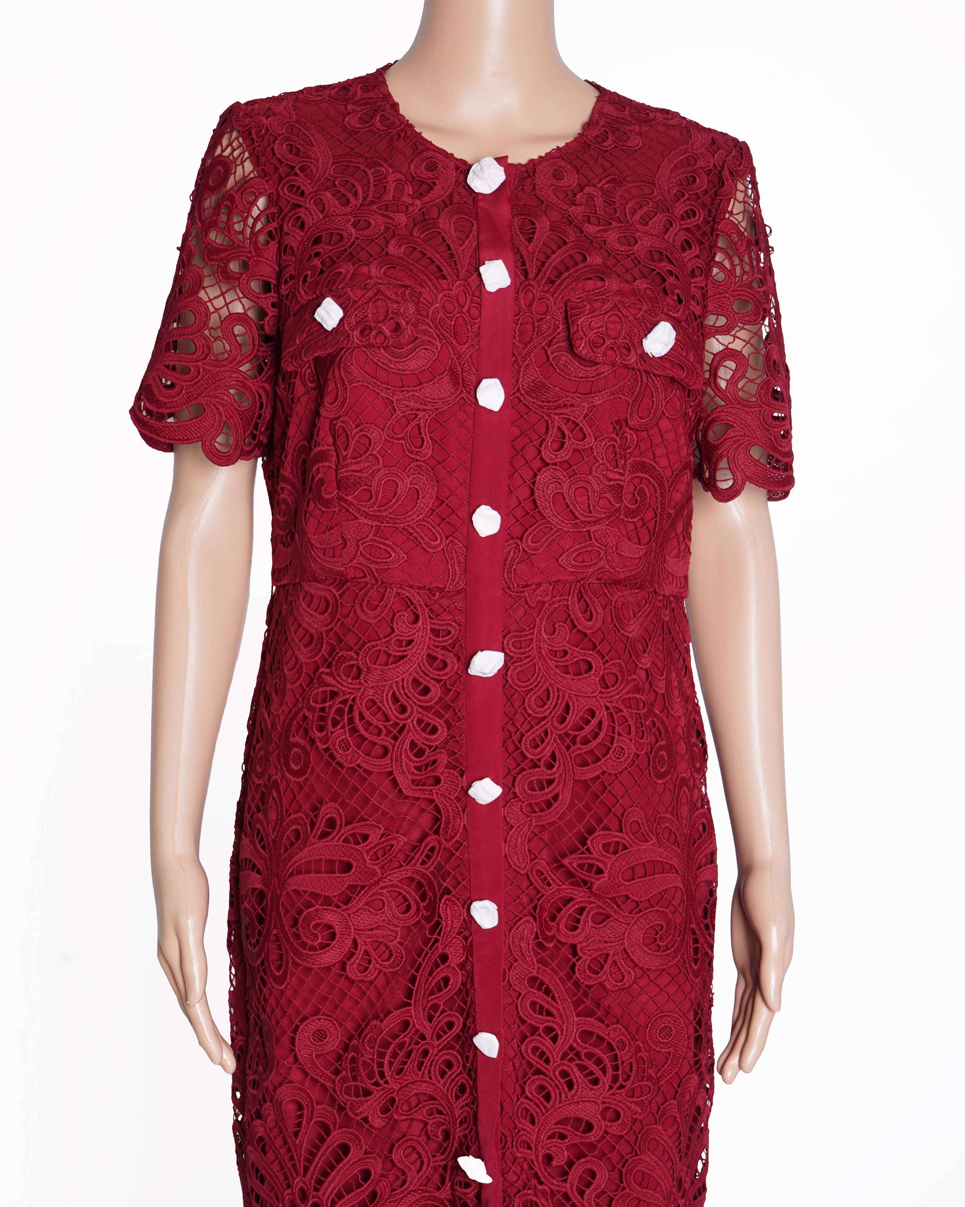 New Self portrait red Guipure lace midi dress