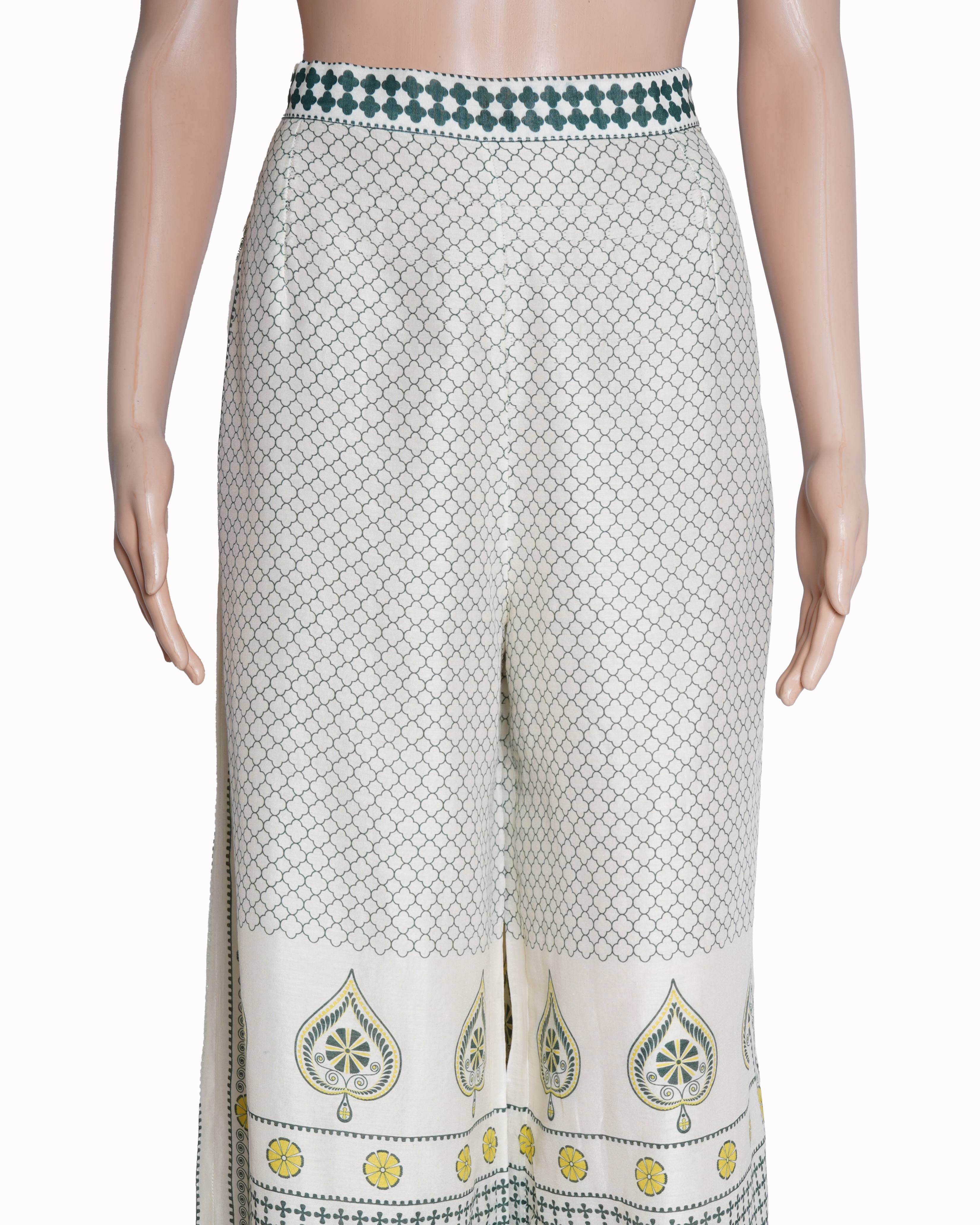 AMPM Ivory & Sage Green Printed Wide-Leg Trousers