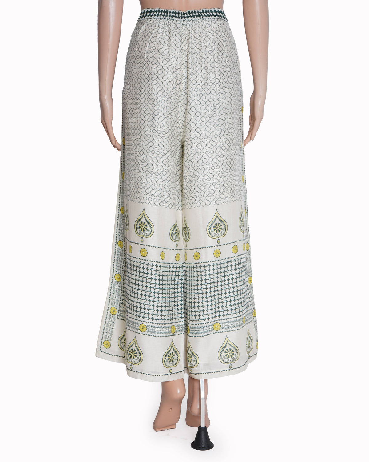 AMPM Ivory & Sage Green Printed Wide-Leg Trousers