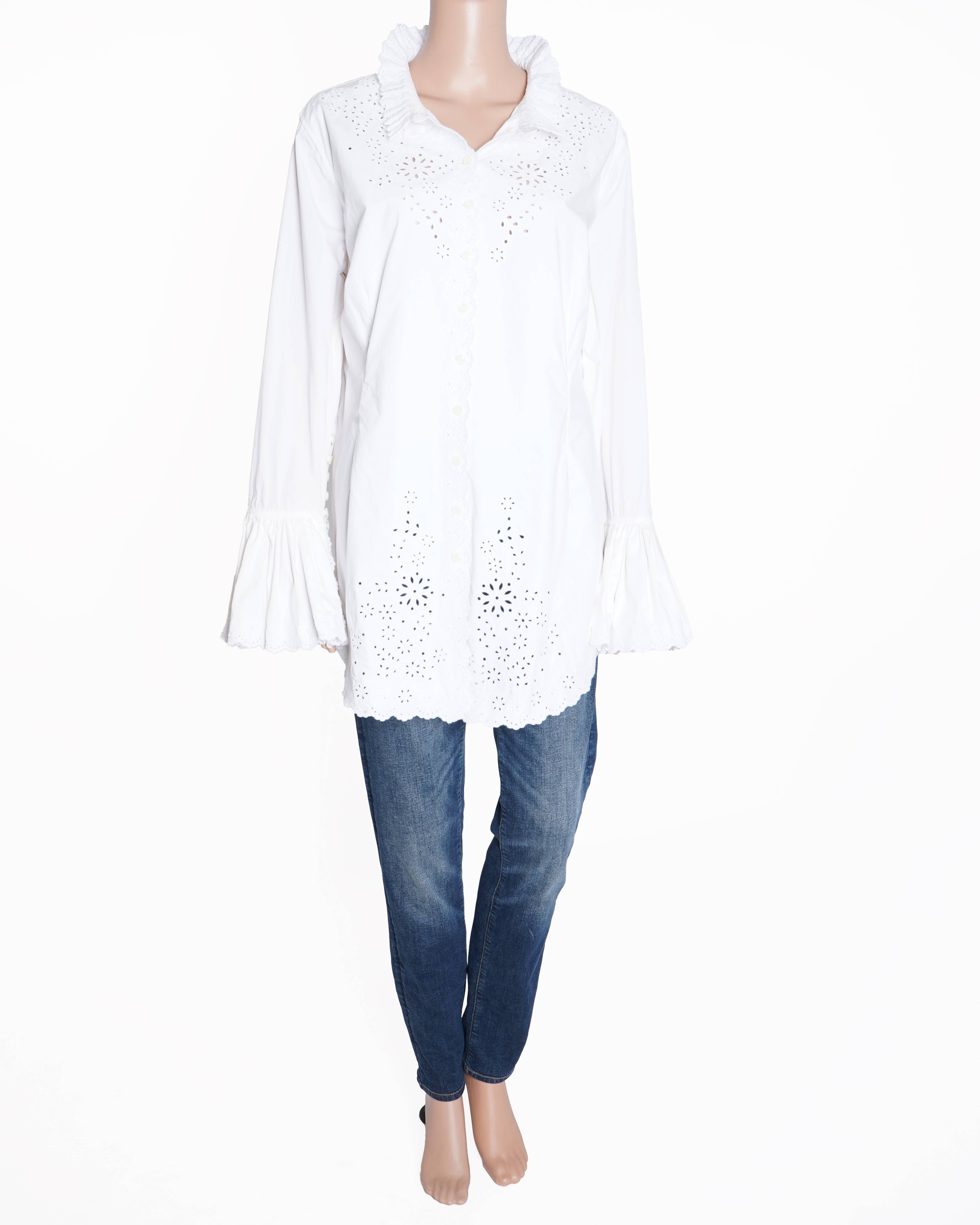 New Rabanne x H&M White Ruffle Embroidered Top