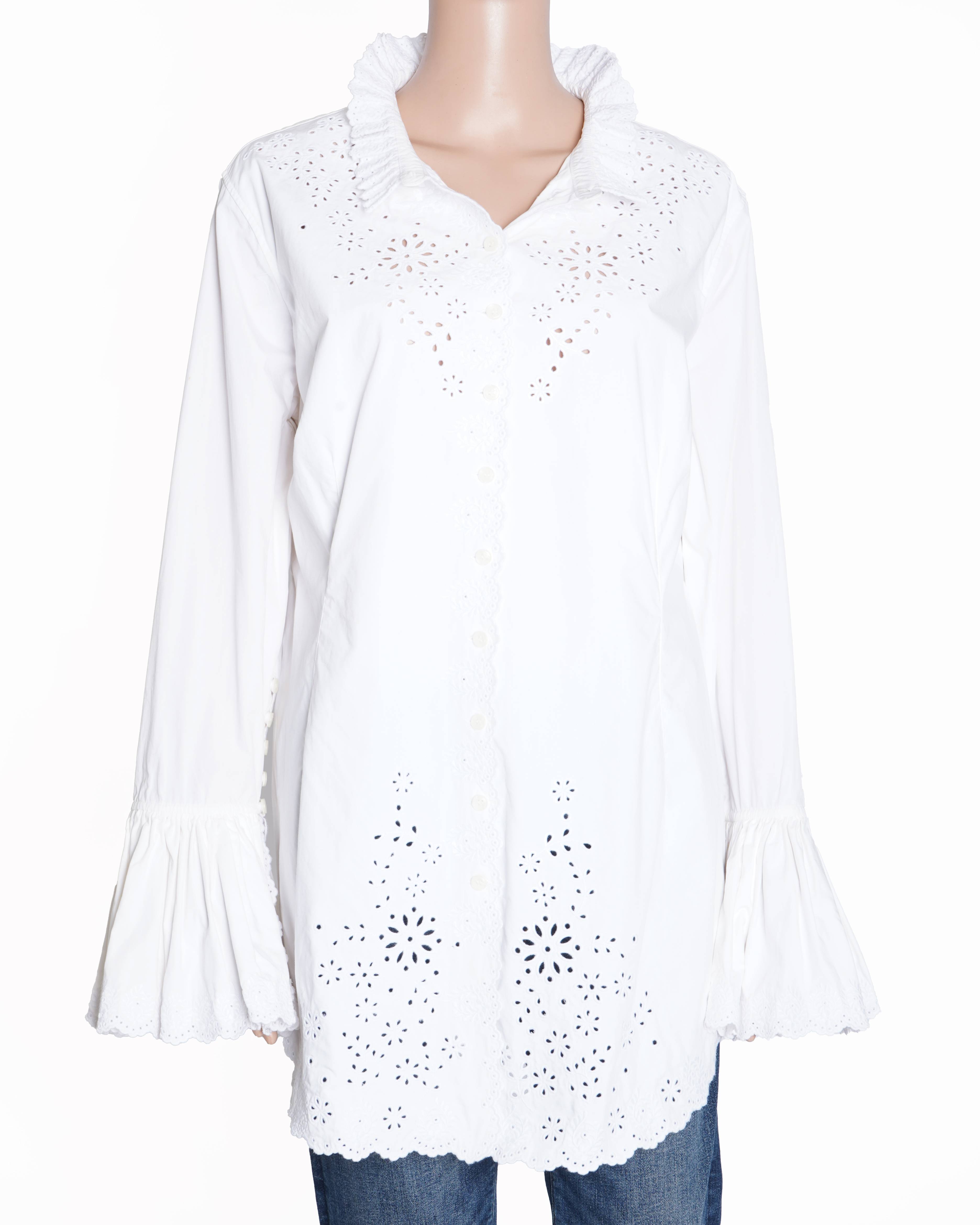 New Rabanne x H&M White Ruffle Embroidered Top