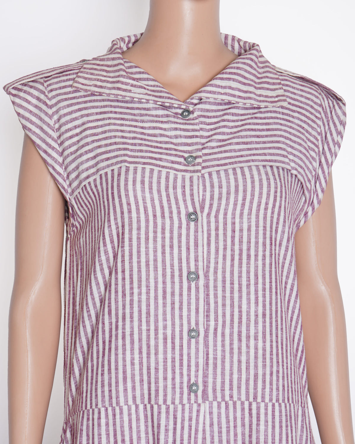 Chola Vertical Stripes Asymmetric Dress With Frill Detailing