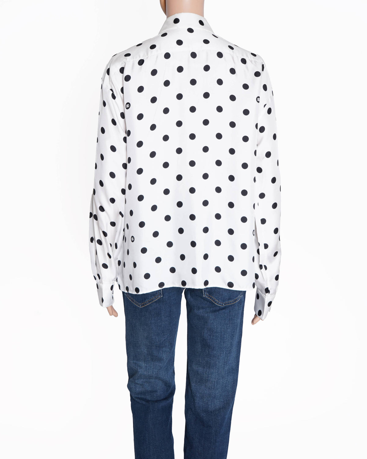 New Dolce & Gabbana White Full Sleeve Shirt With Black Polka Dot