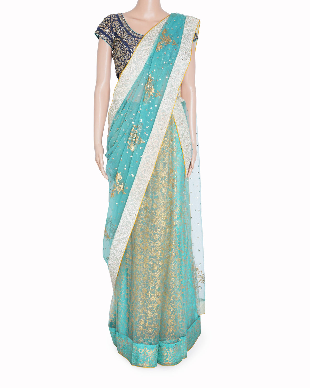 Anju Modi Blue Embroidered Saree