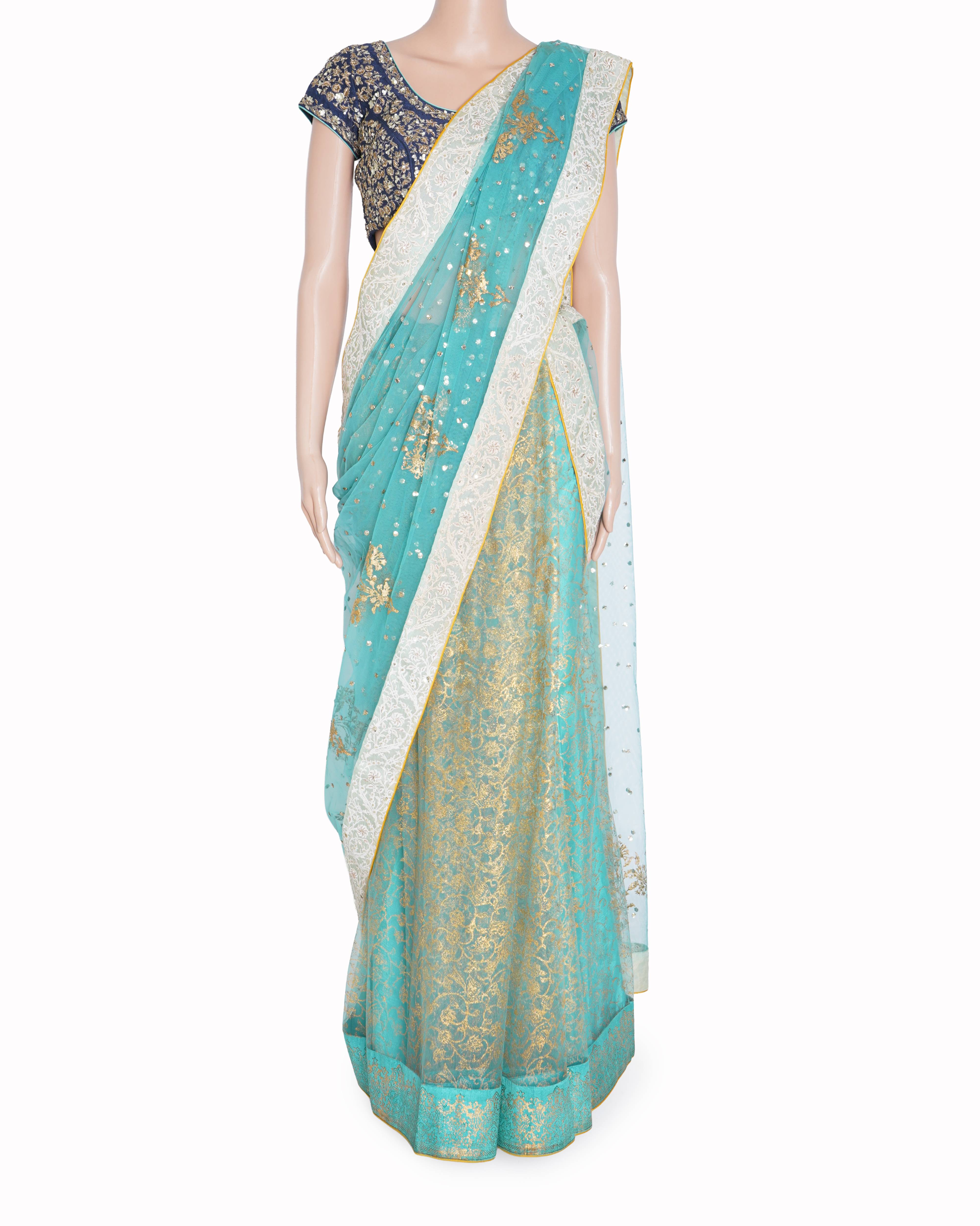 Anju Modi Blue Embroidered Saree