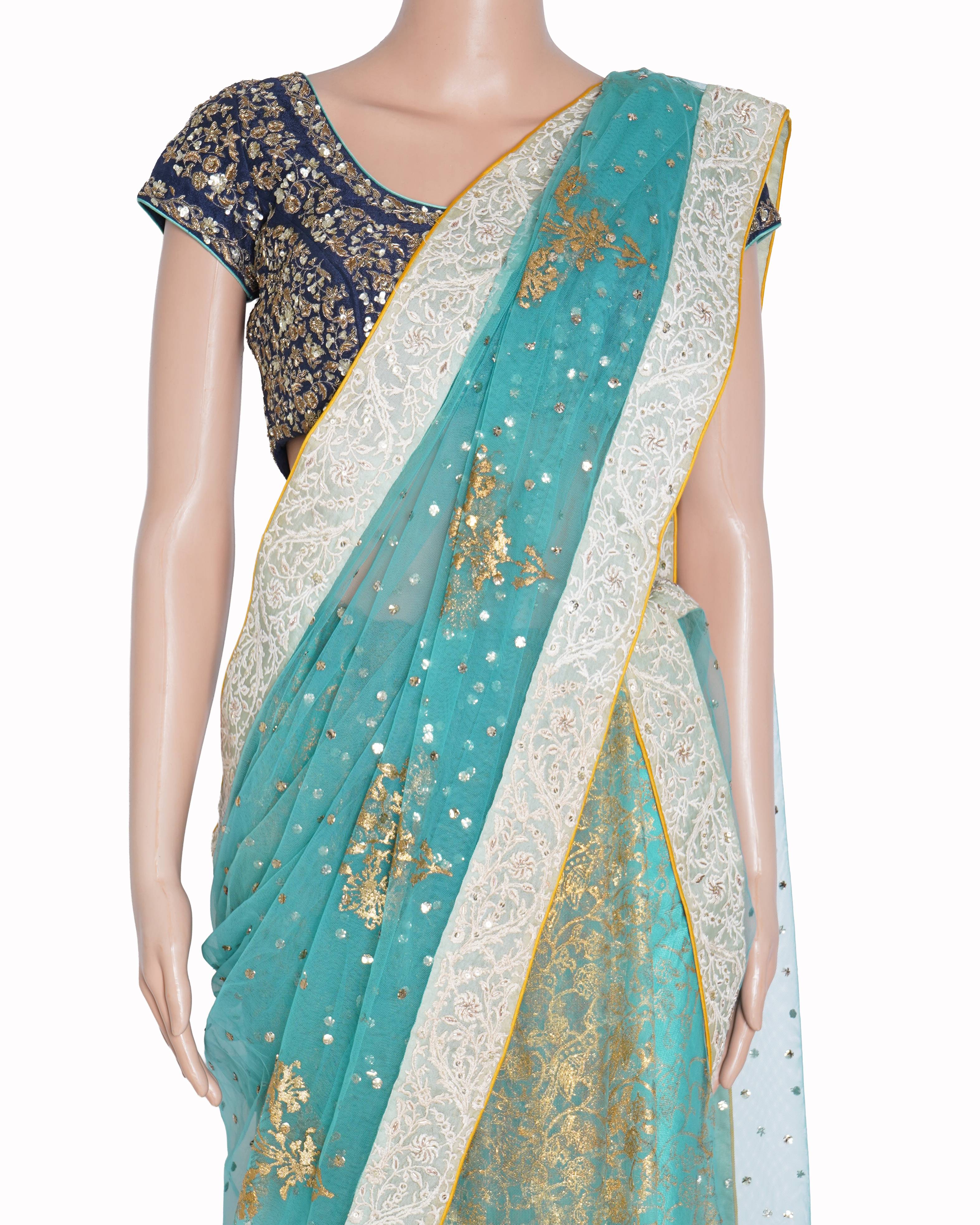 Anju Modi Blue Embroidered Saree