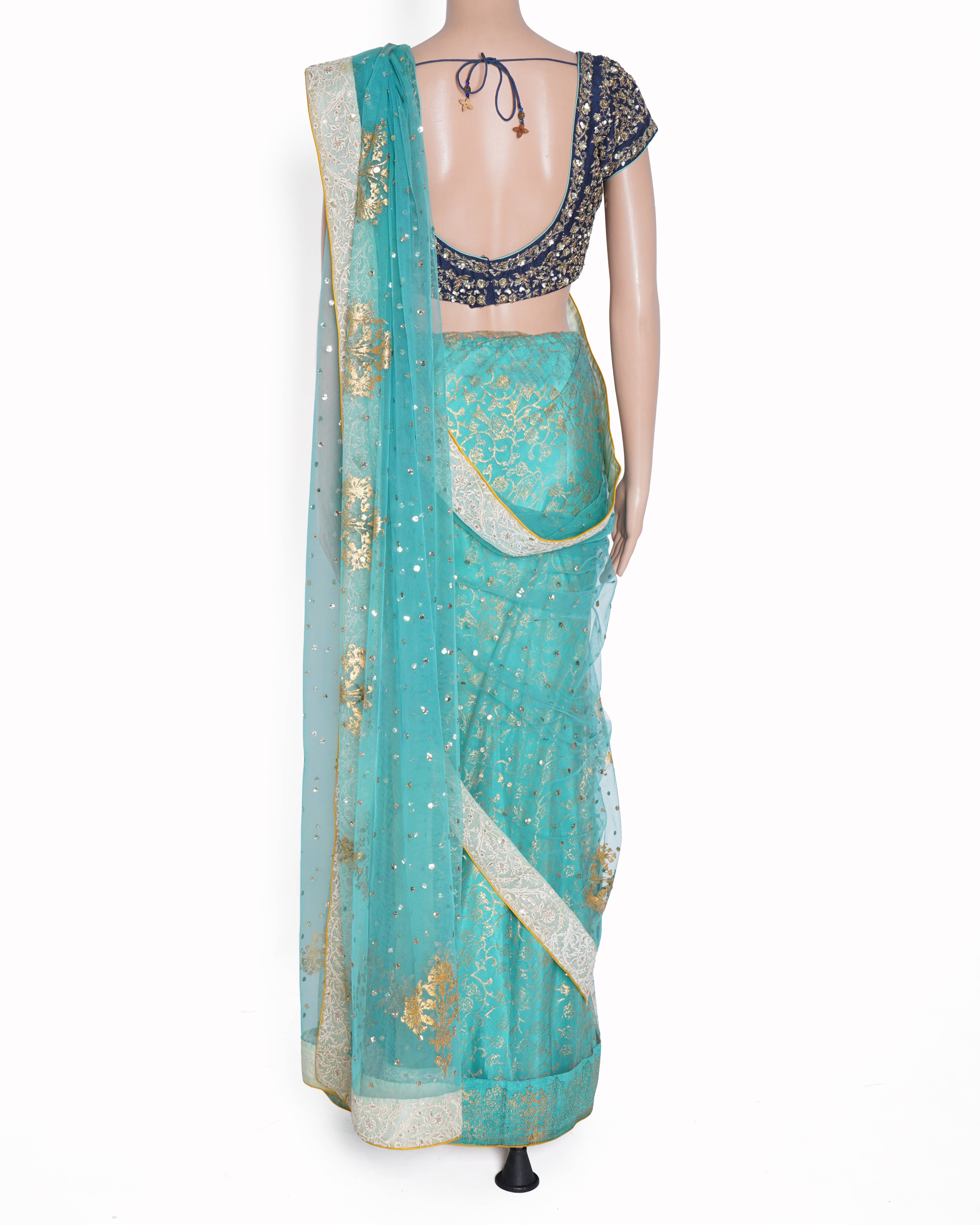 Anju Modi Blue Embroidered Saree