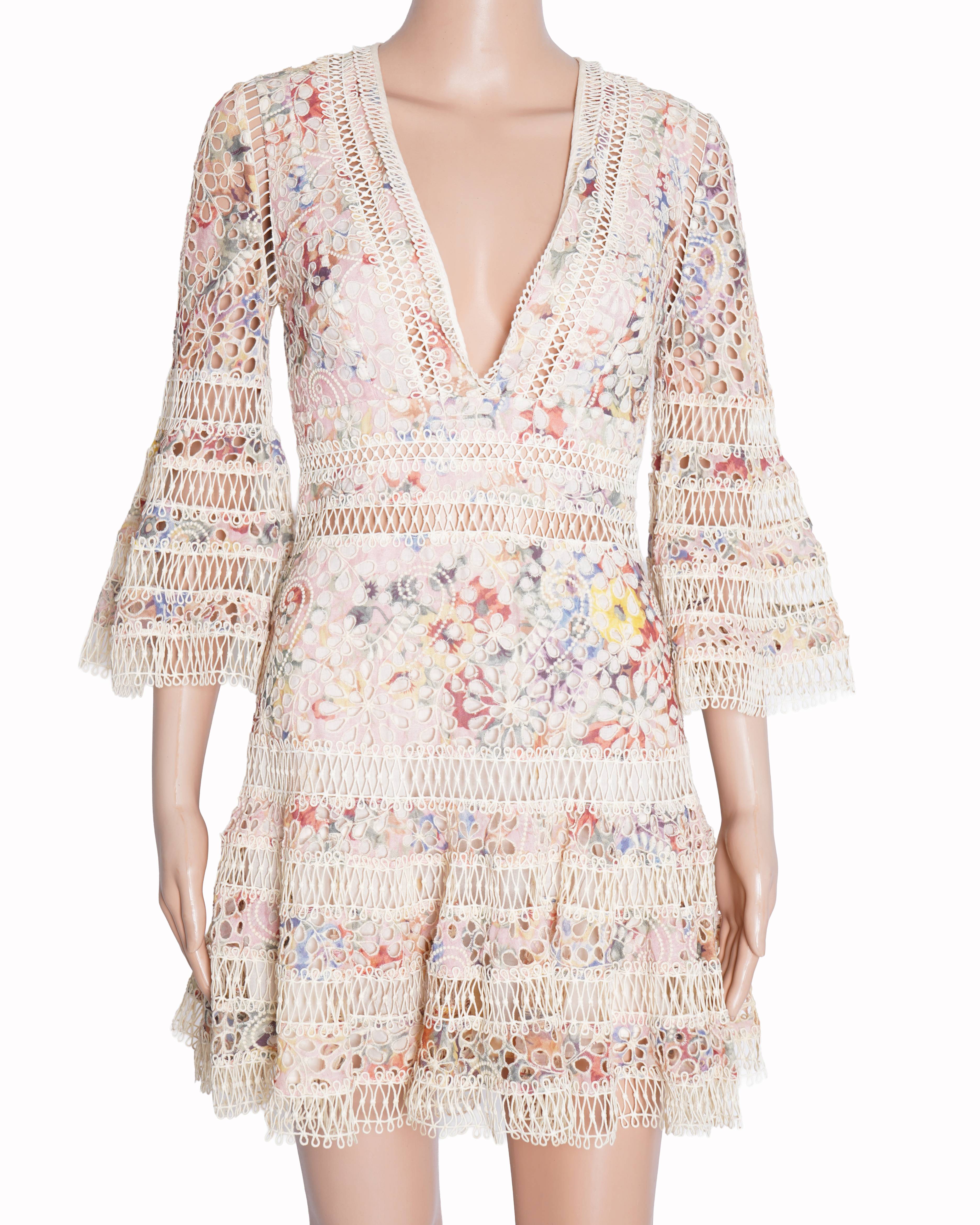 Zimmermann Floral Lace Mini Dress In Multicolour