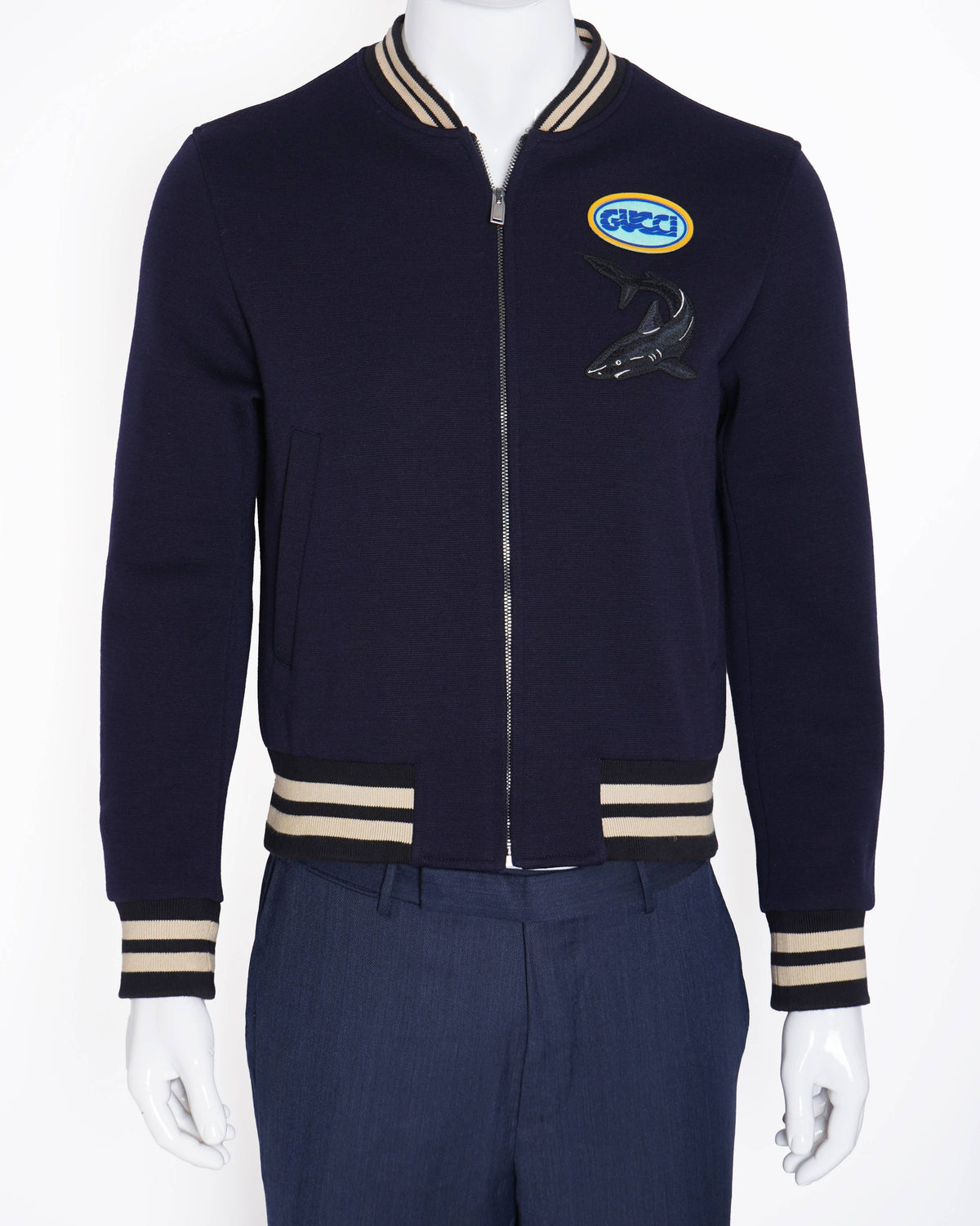 Gucci navy blue shark patch jacket