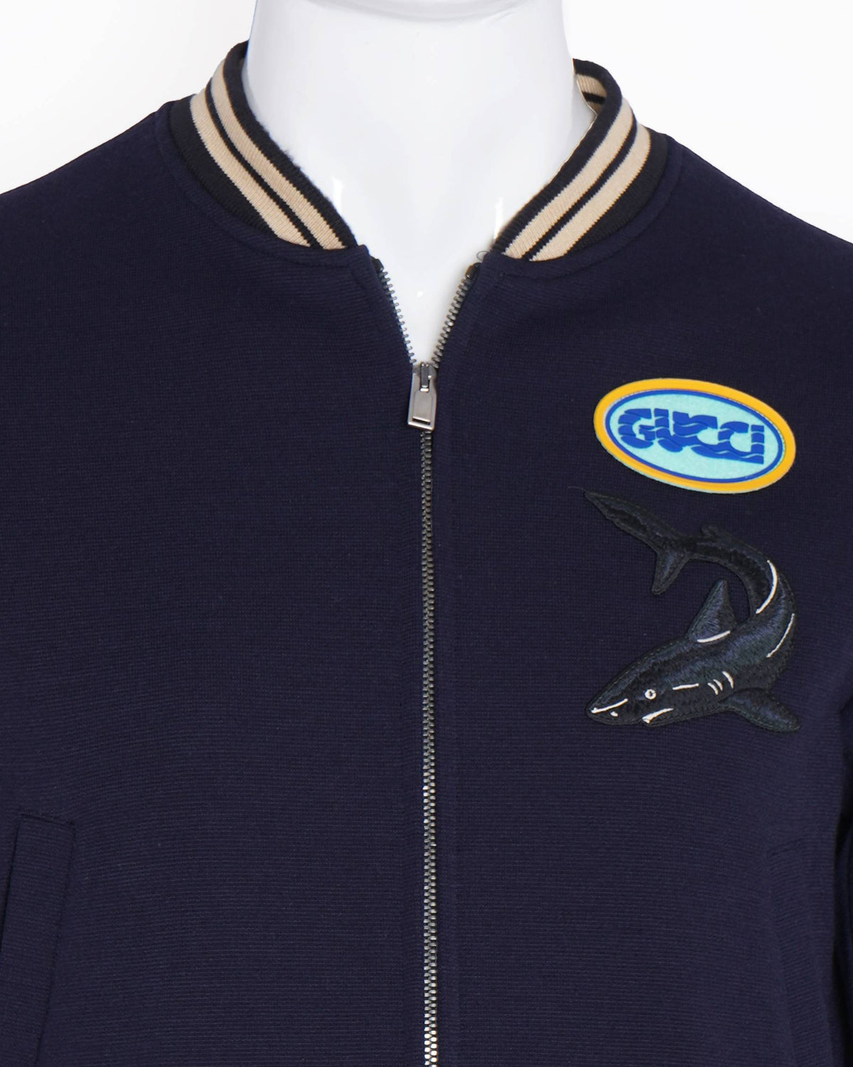 Gucci navy blue shark patch jacket