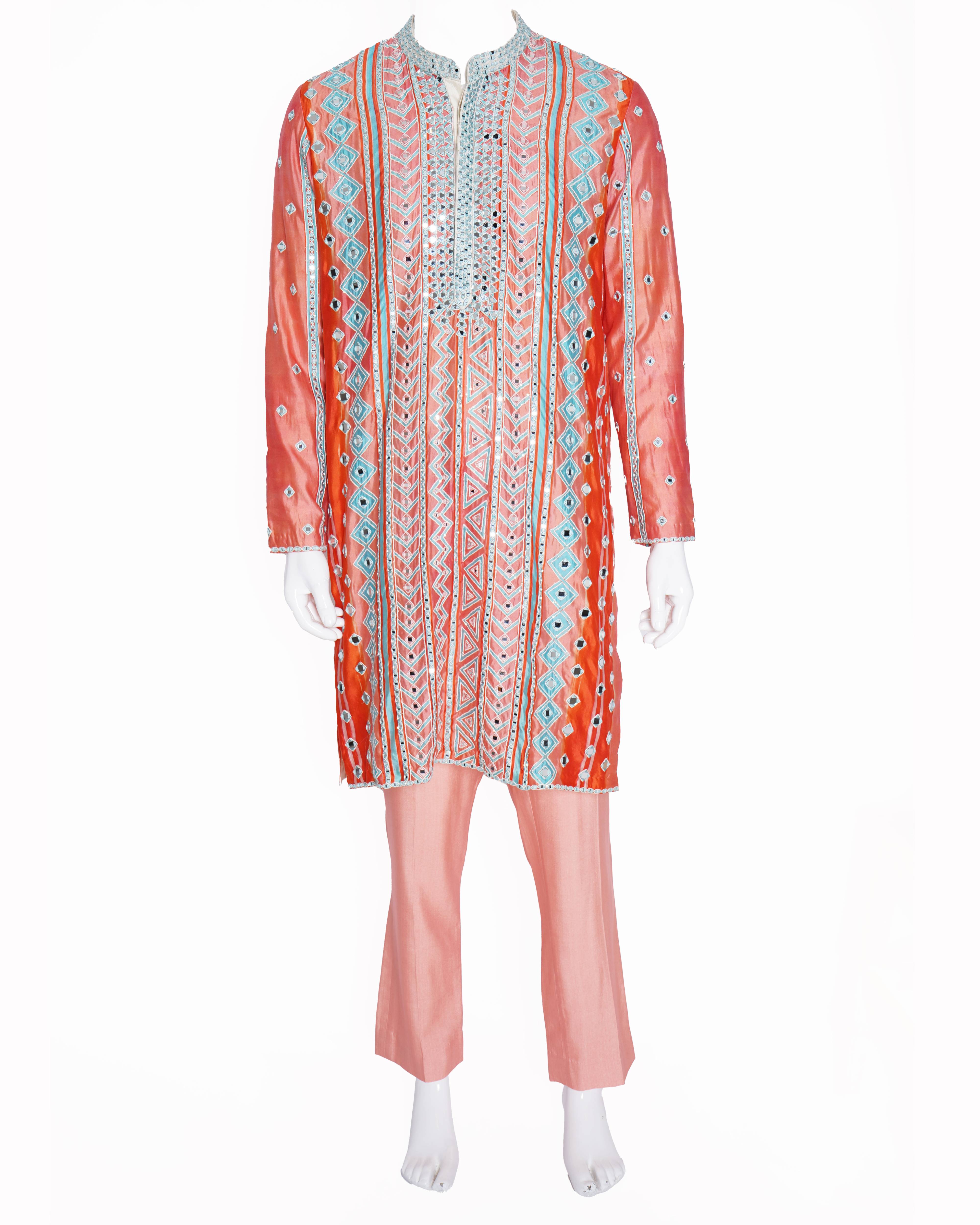 Abhinav mishra 
Sherwani Set Of 3 In Orange