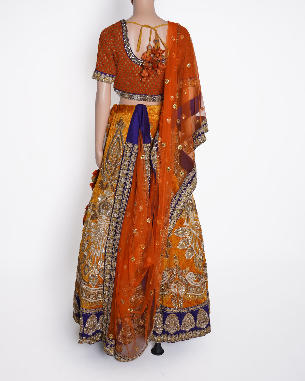 Sabyasachi Embroidered Lehenga Set In Orange & Yellow WIth Dupatta