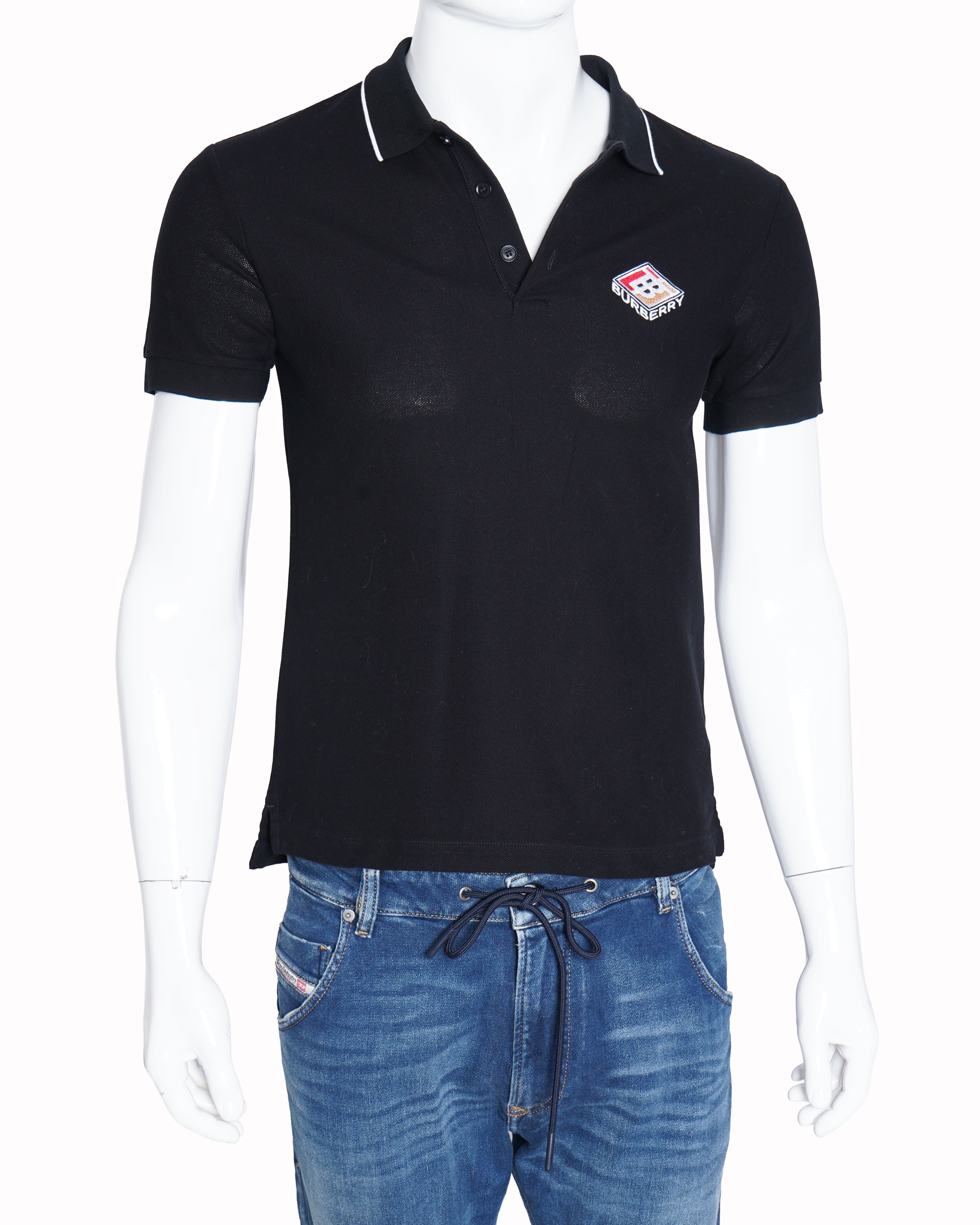 Burberry Polo t shirt in black with white strip