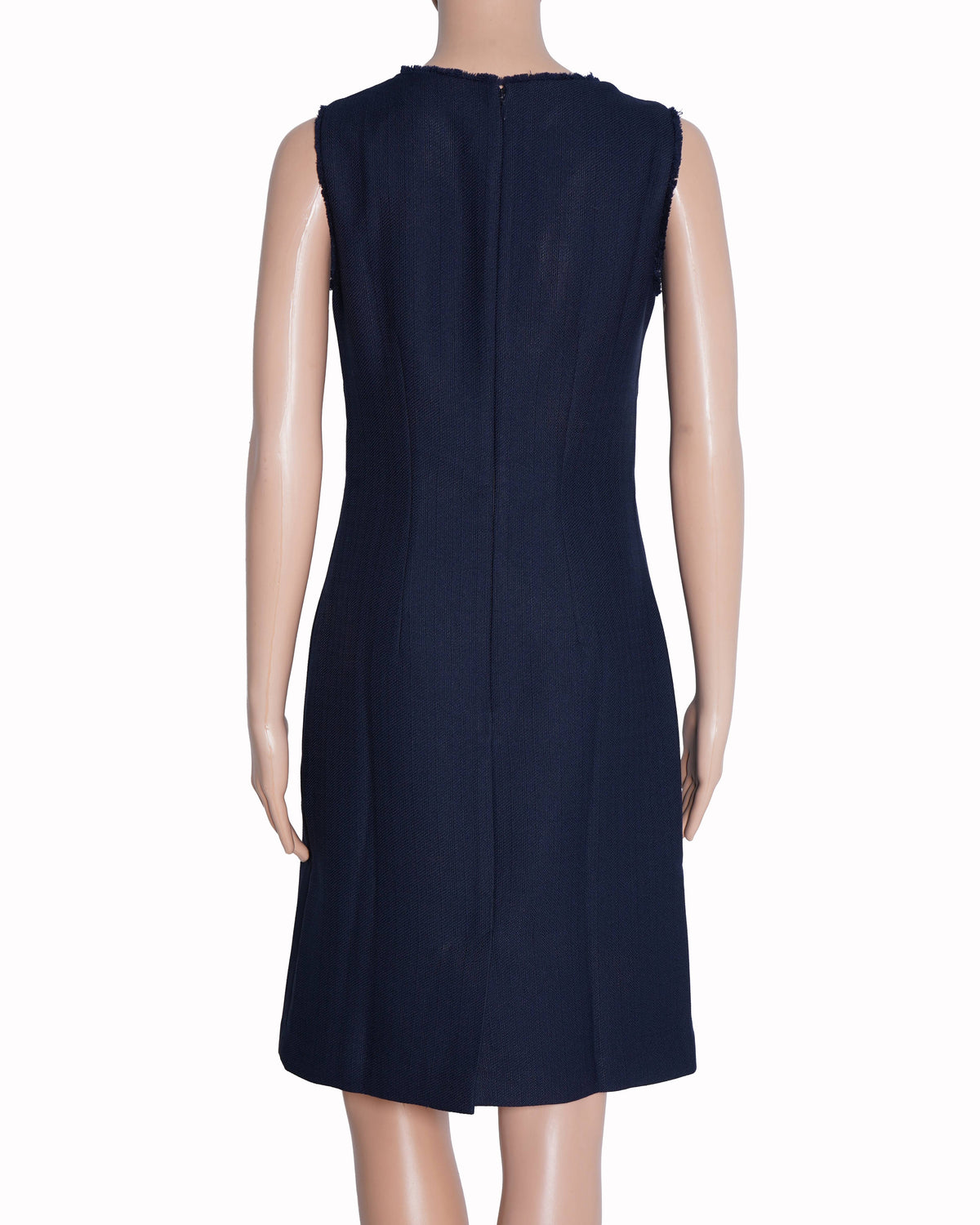 Karl Lagerfeld Paris Navy Blue Tweed Sleeveless Fringe Sheath Dress