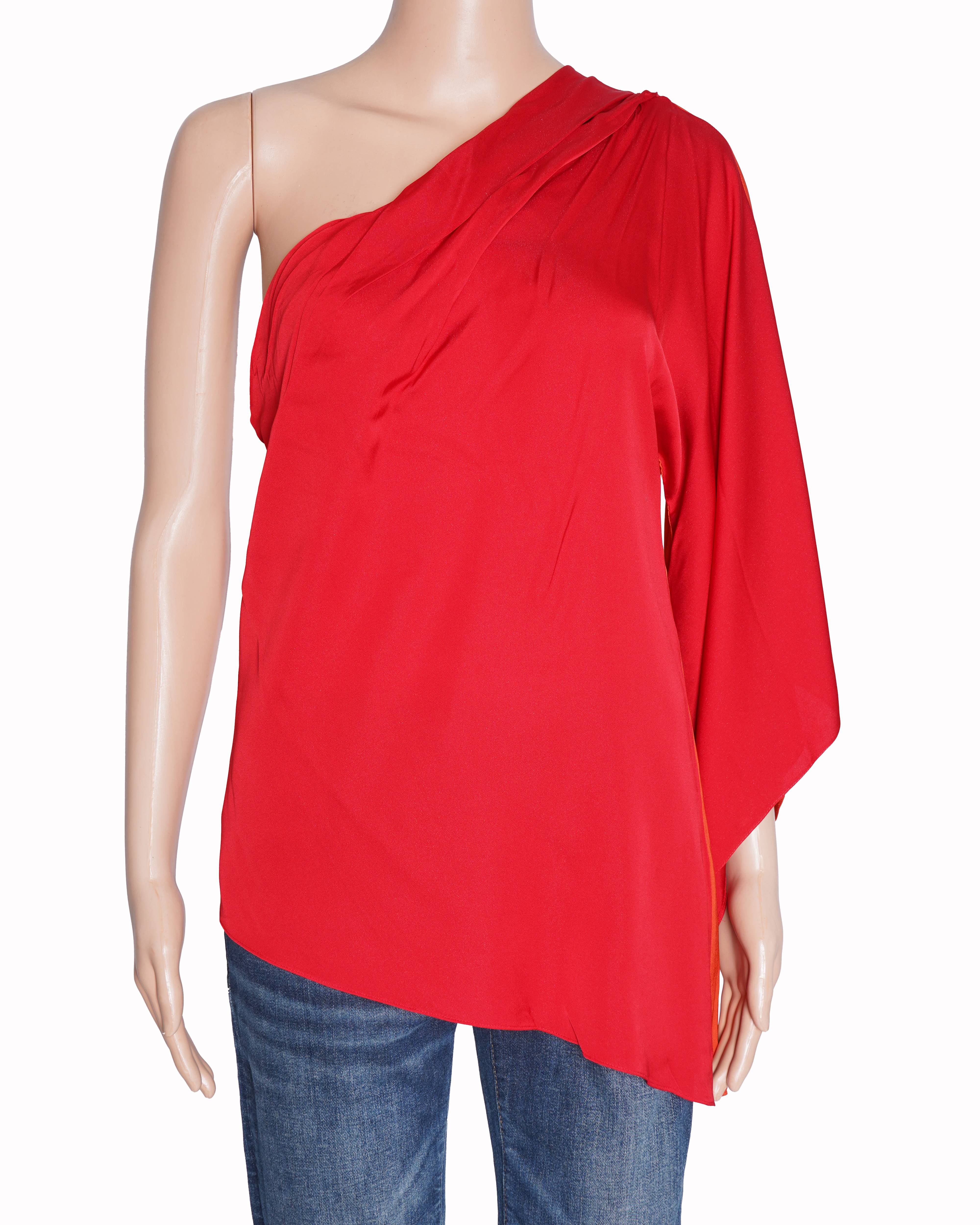 Elie Tahari Single SHoulder Top In Red