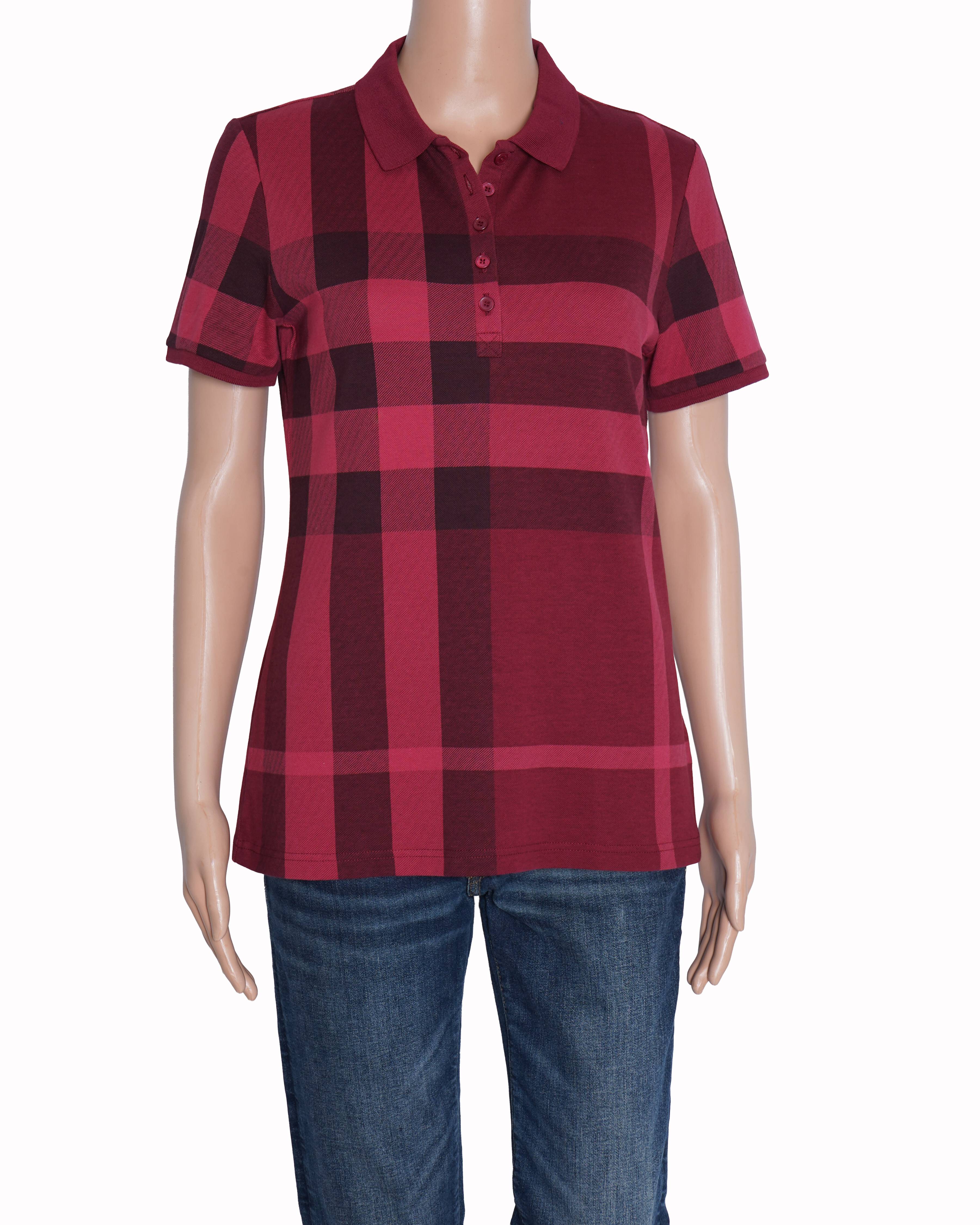 Burberry Checkered Polo T-Shirt in Shades of Red