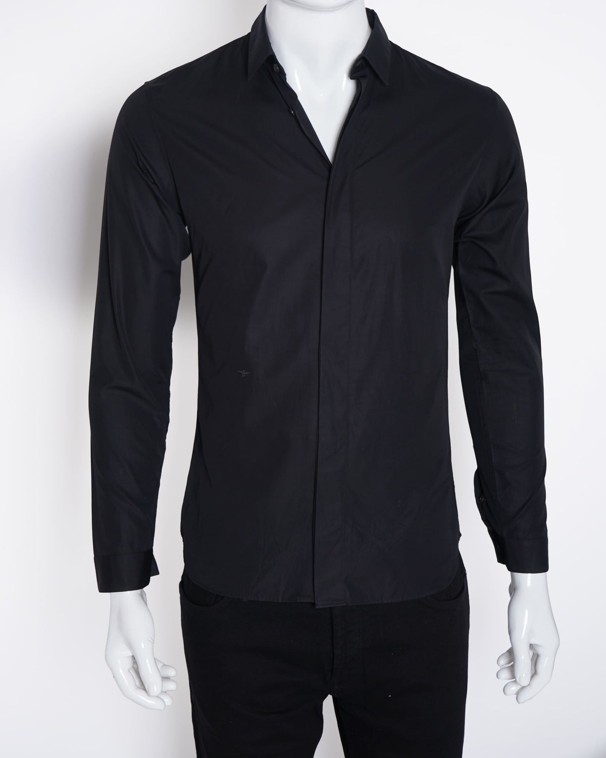 black dior dress shirt DIOR HOMME Men's Black Dress Shirt Collar Solid 40 41 42 Button Down Mesh Tux