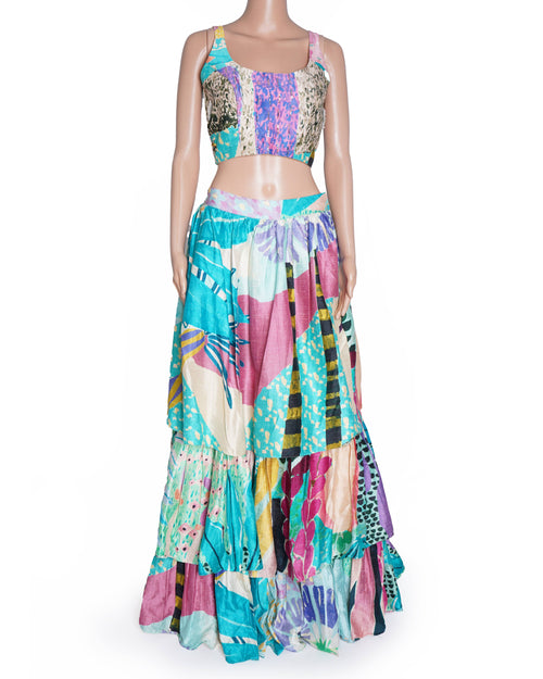 Payal Singhal Aqua Tropical Dupion SIlk Embroidered Lehenga Set