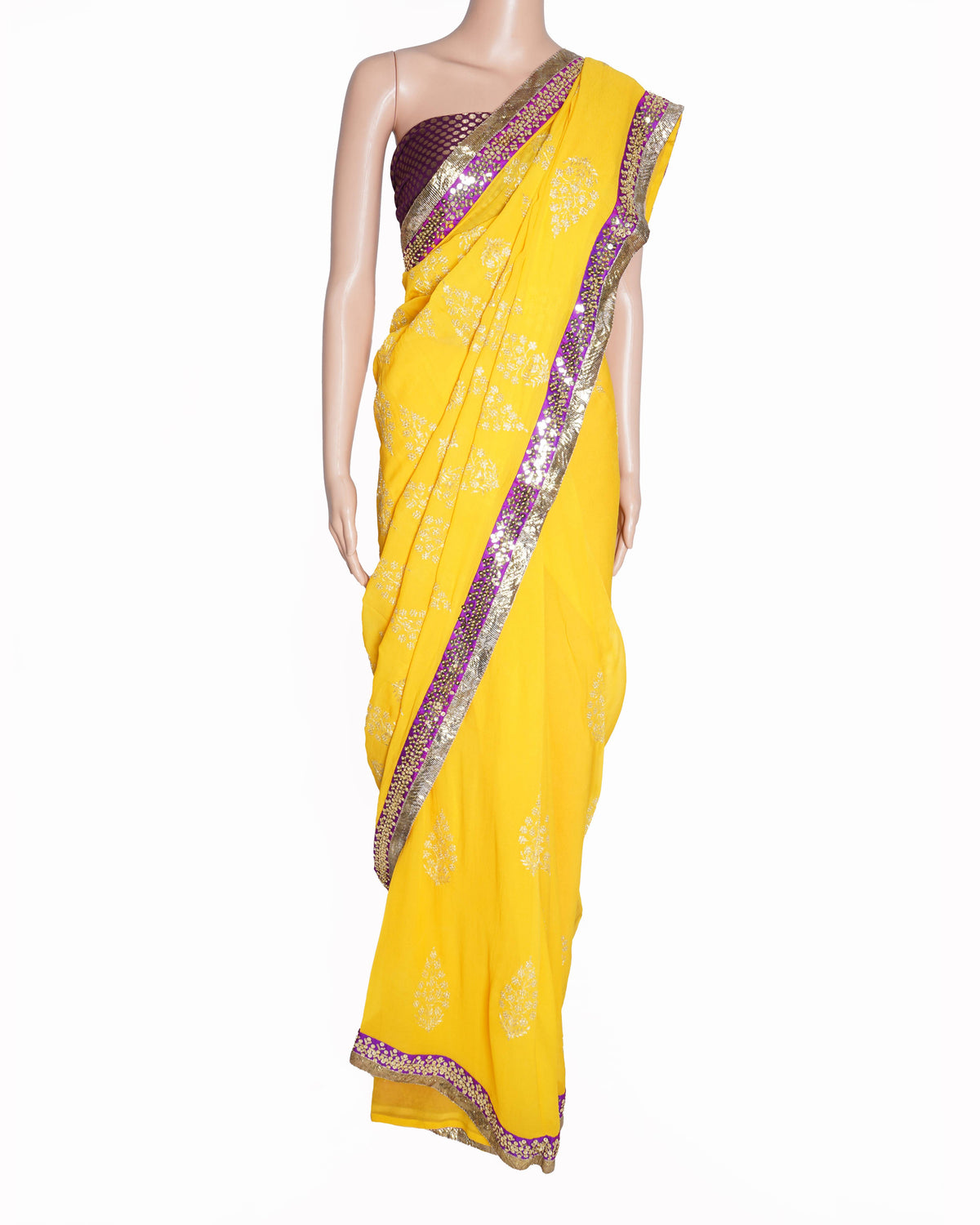 New Anushka Khanna Saree In Yellow With Embroidered Border