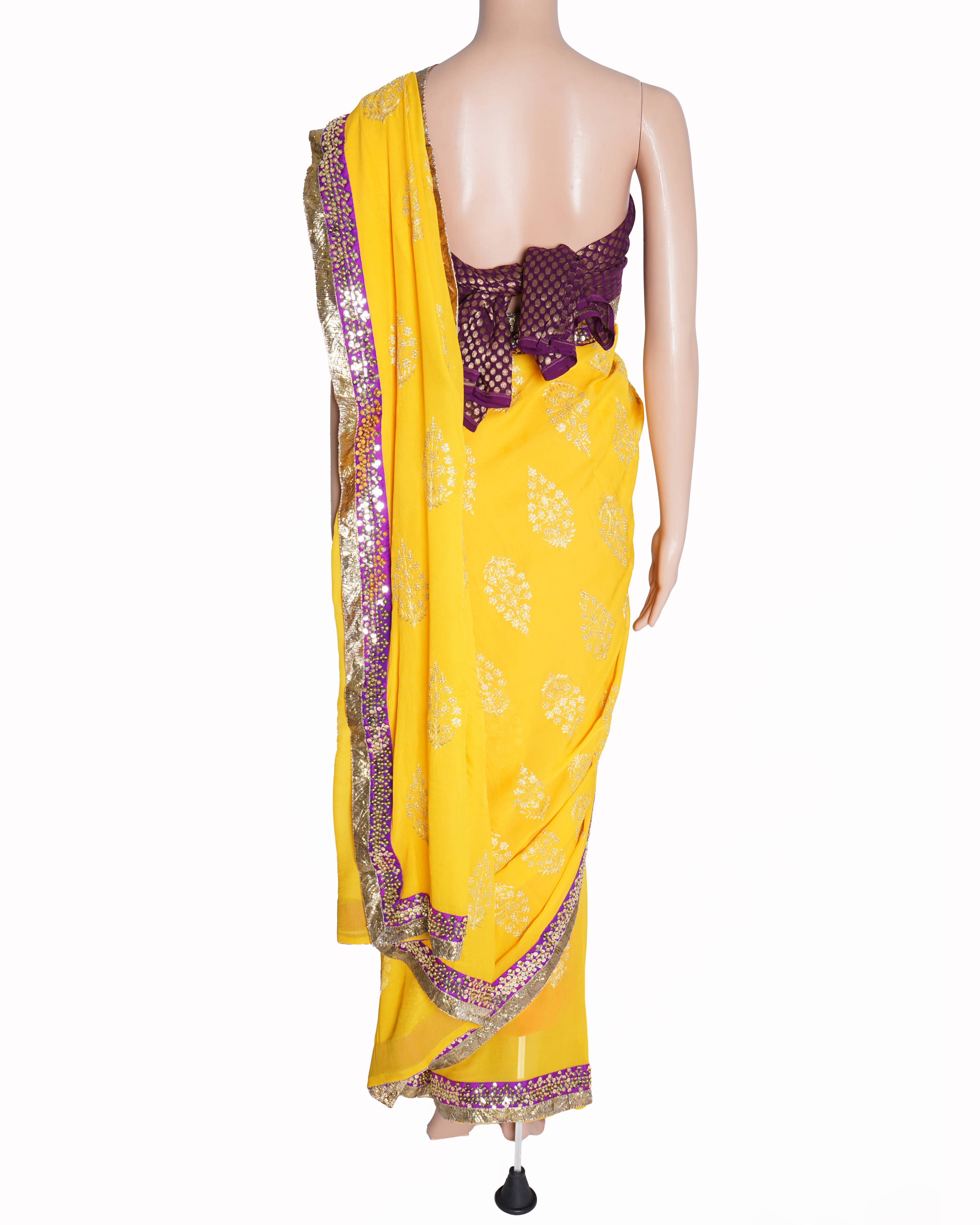 New Anushka Khanna Saree In Yellow With Embroidered Border