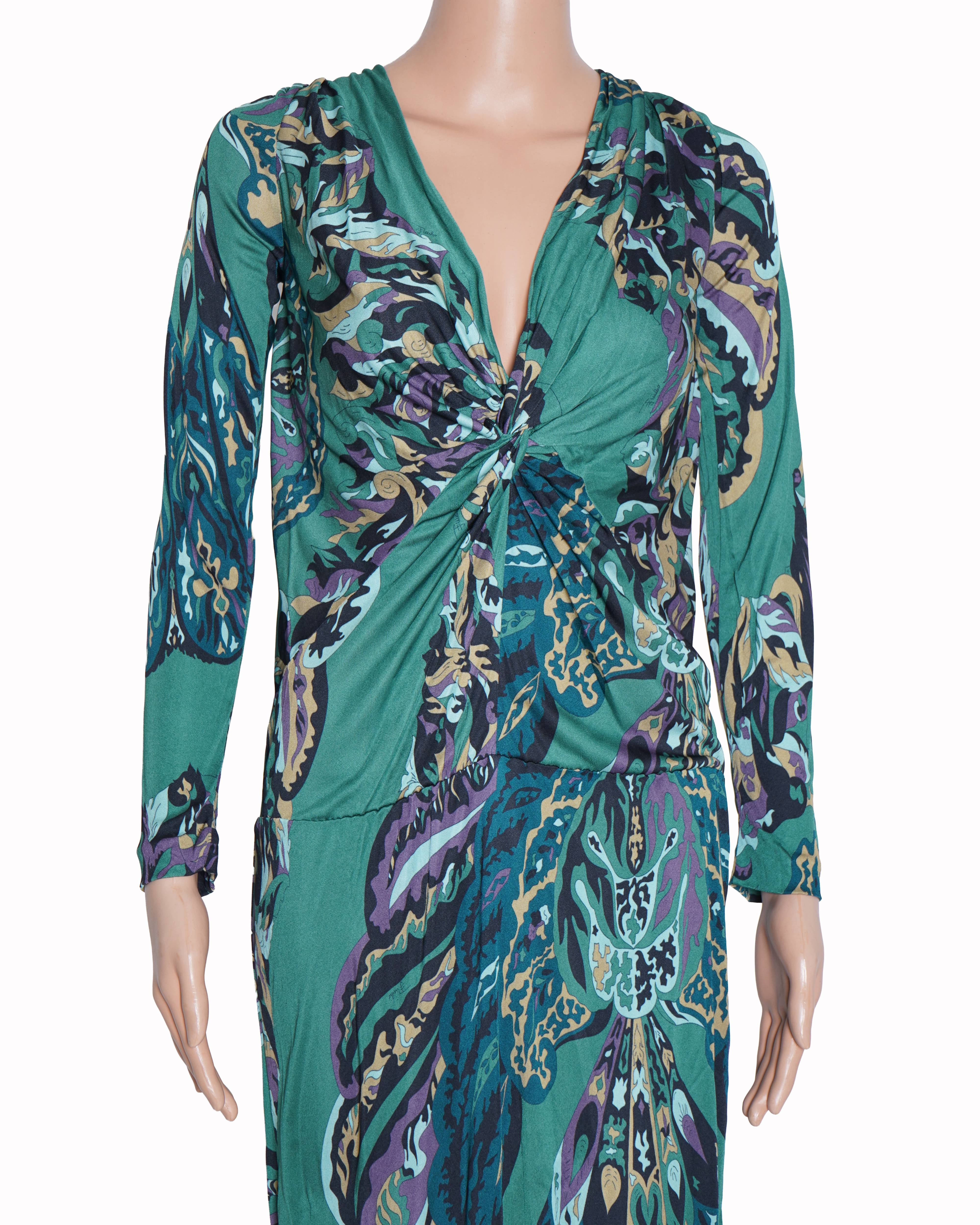 Emilio Pucci Printed Midi Dress In The Shades Of Green