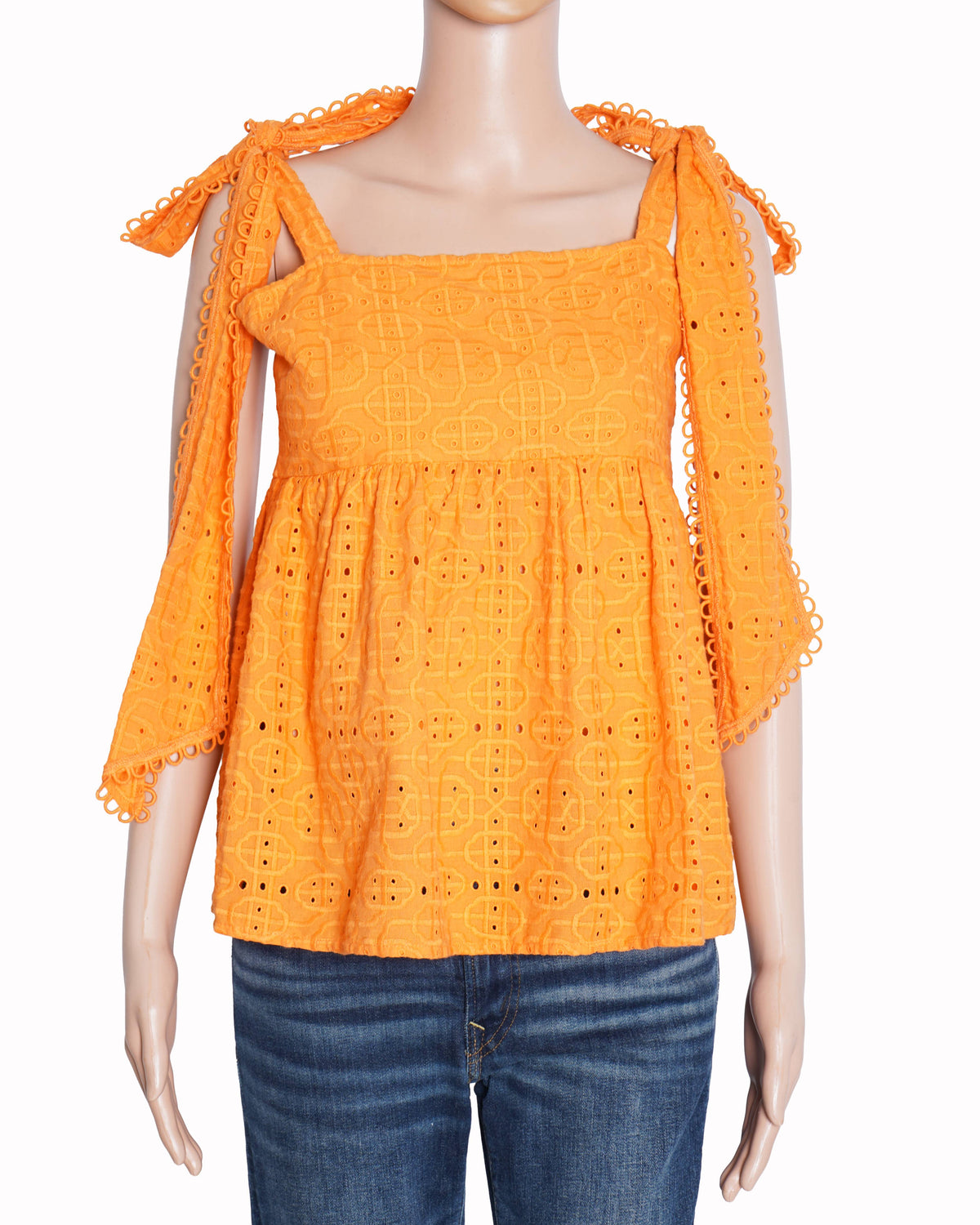 Malie Orange Eyelet Tie-Up Top