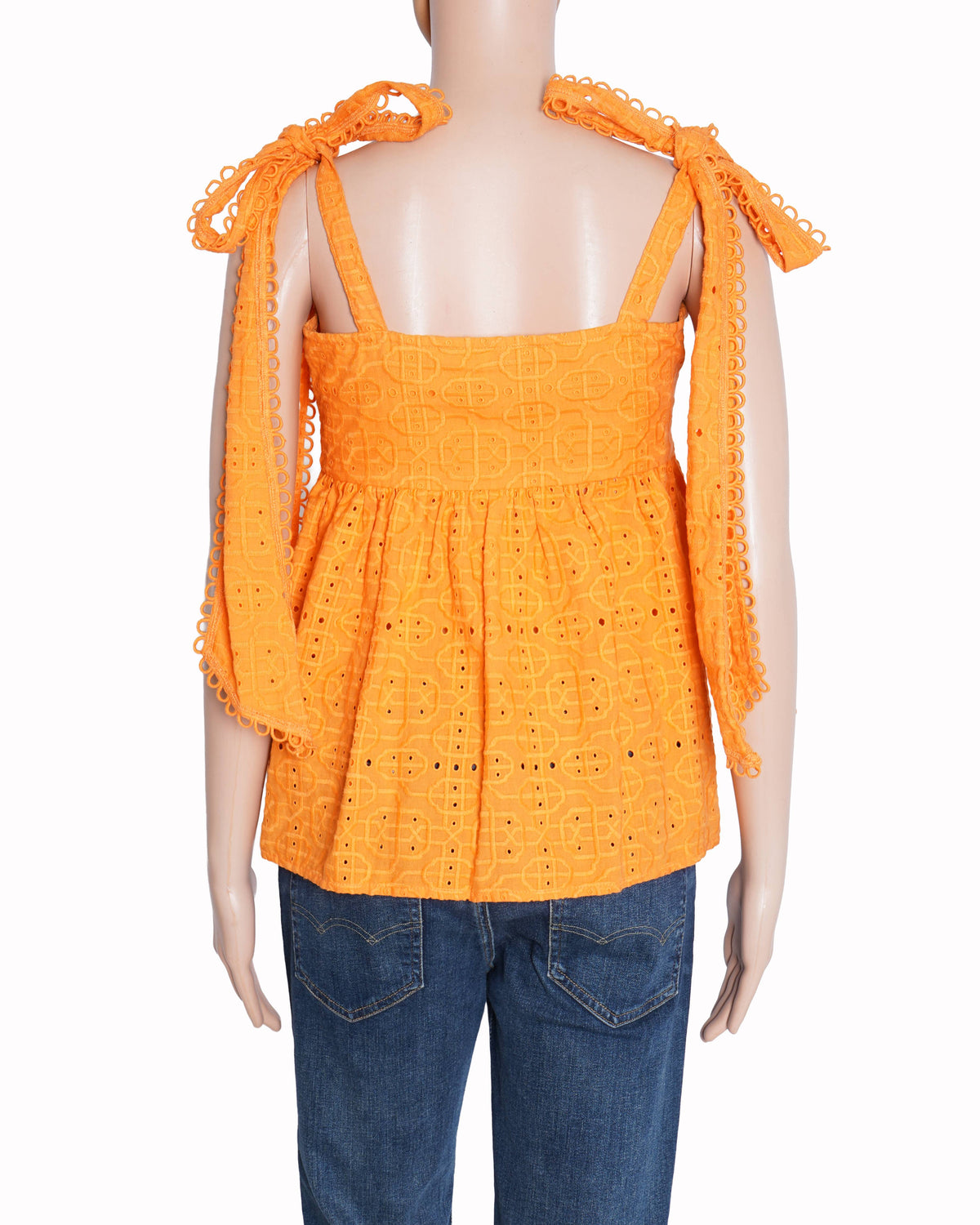 Malie Orange Eyelet Tie-Up Top