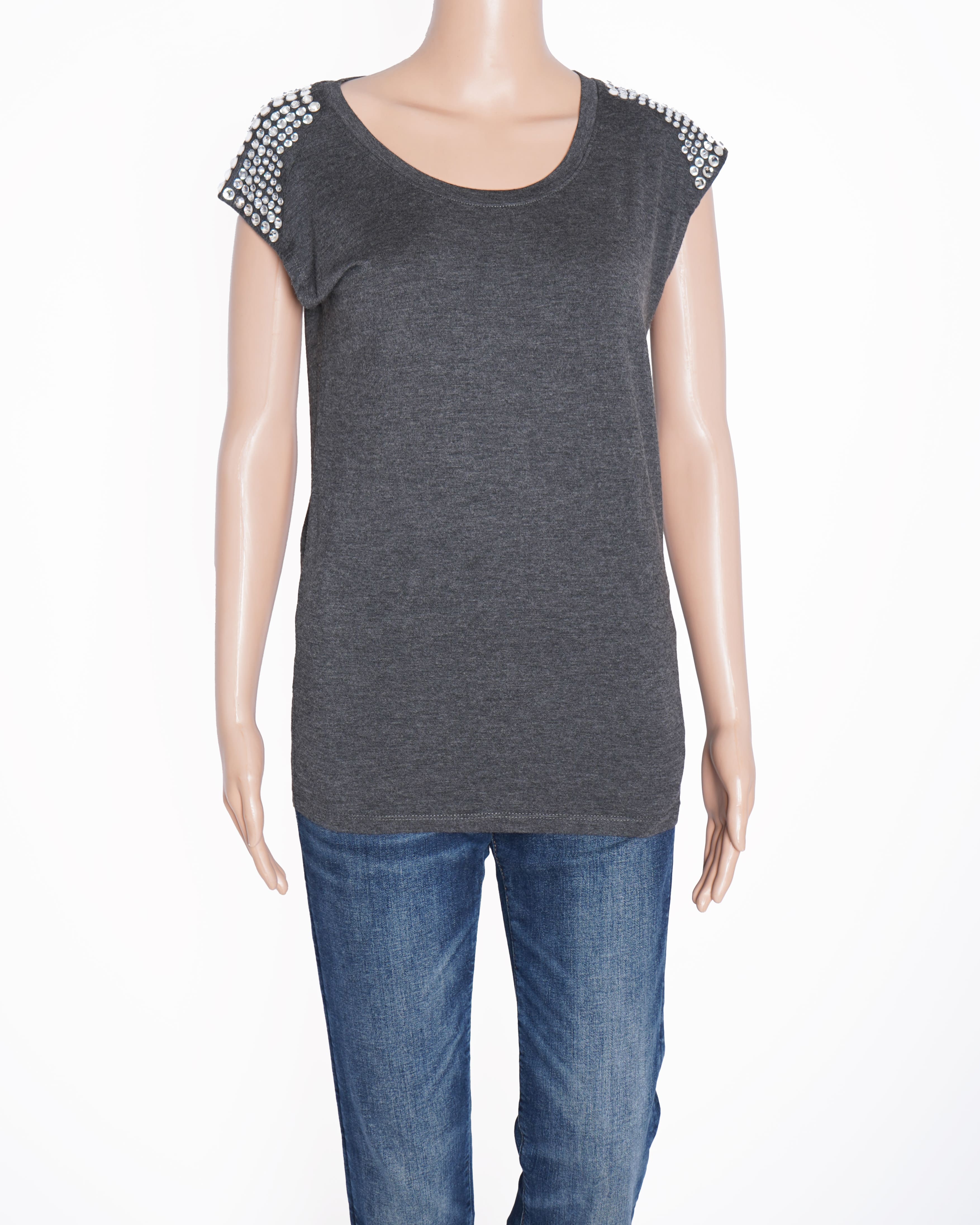Michael Kors Women's T-shirt WIth Rhinestone Detailing On The Shoulder