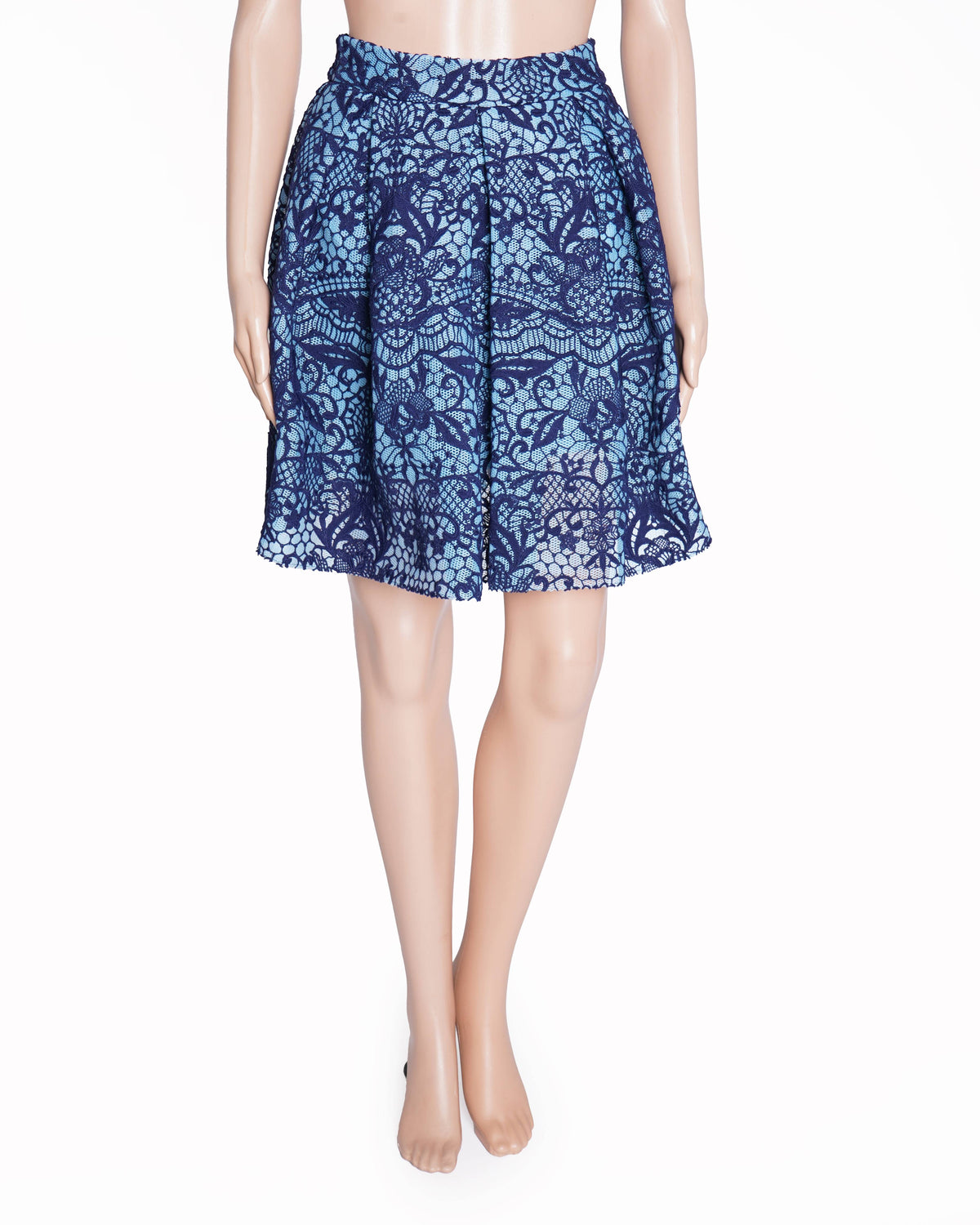 Maje 
Blue Jeko Pleated Guipure Lace Mesh Skirt 2 Pockets Lined Back Zip