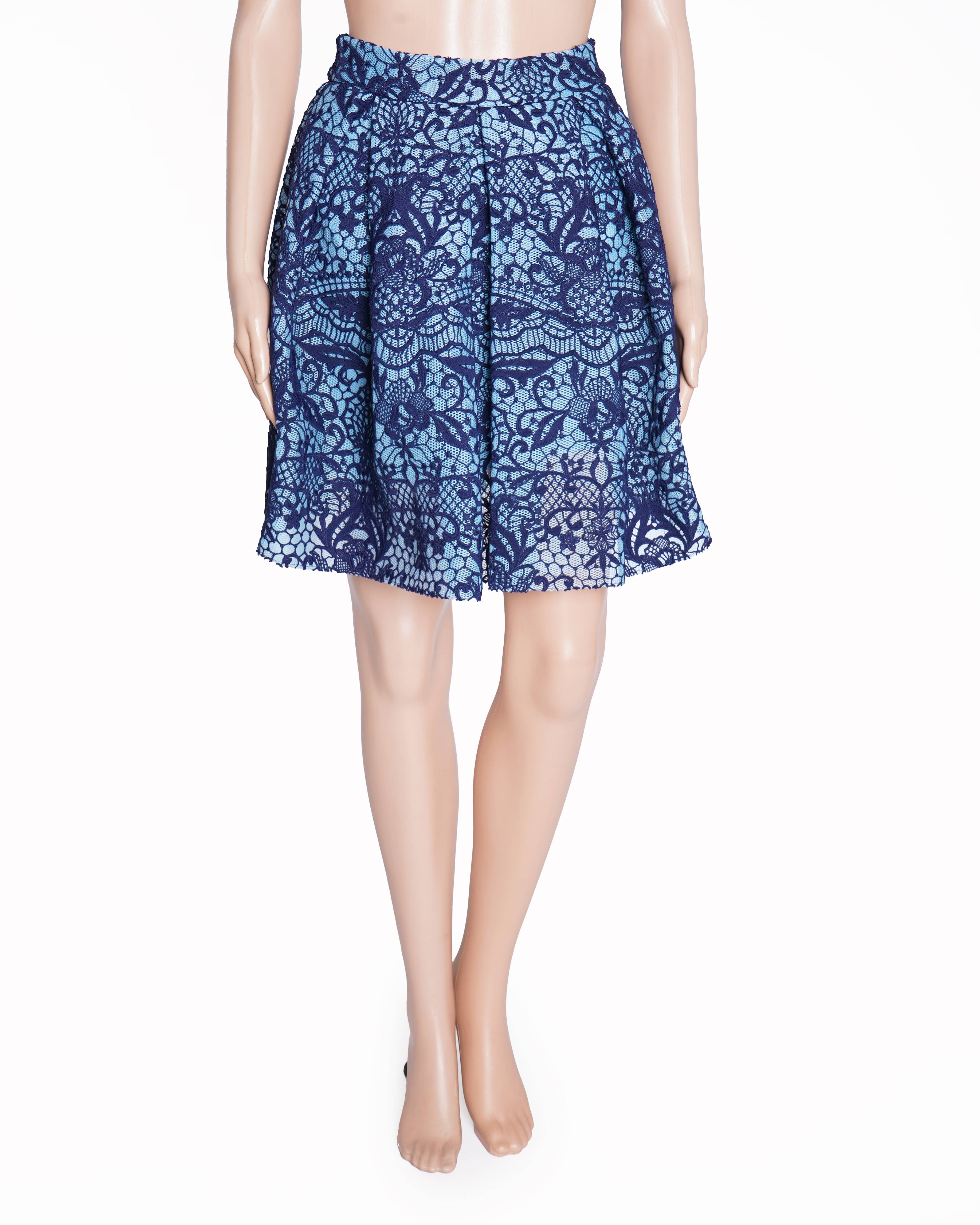 Maje 
Blue Jeko Pleated Guipure Lace Mesh Skirt 2 Pockets Lined Back Zip