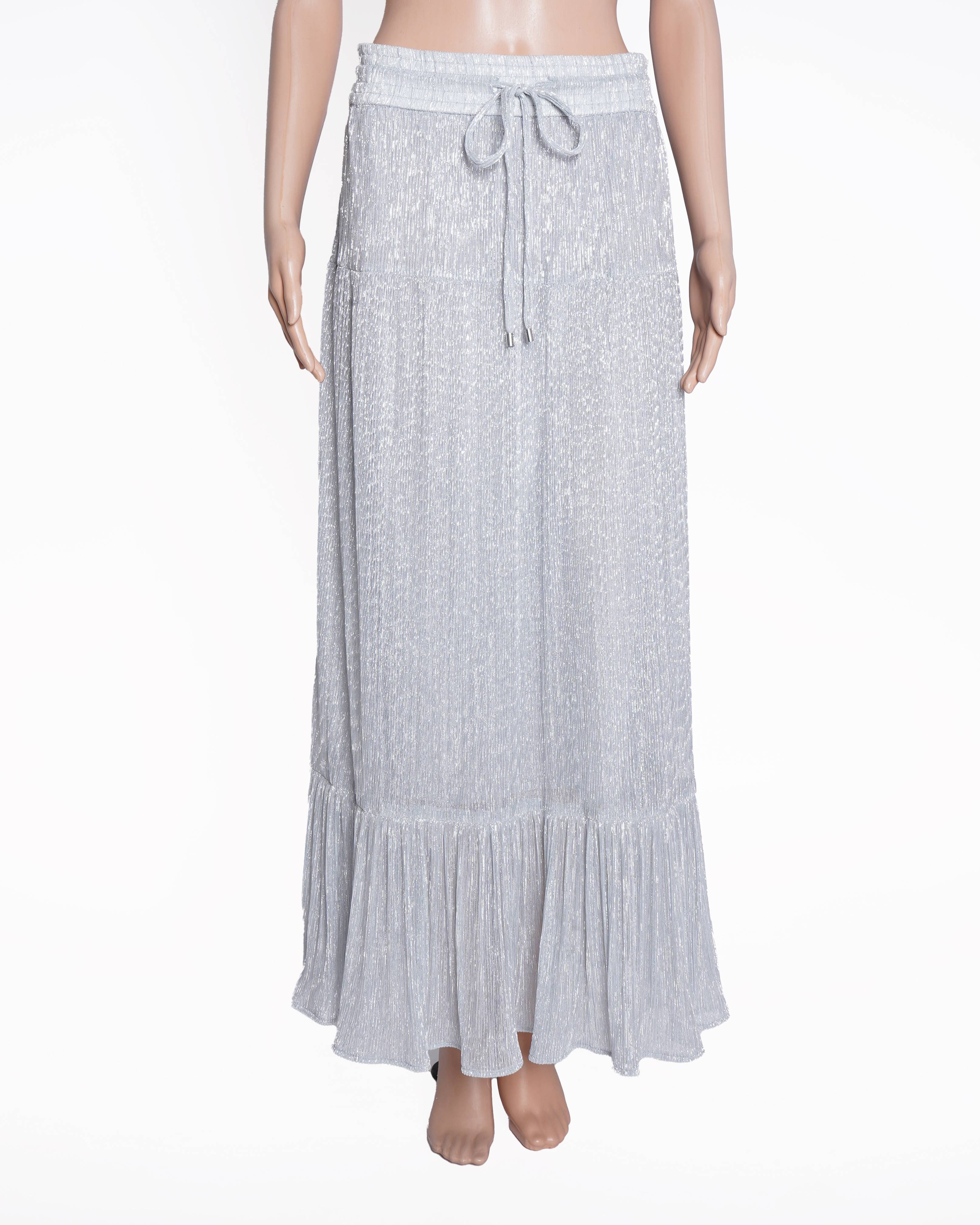 New DKNY Metallic Silver Pull on Maxi Skirt