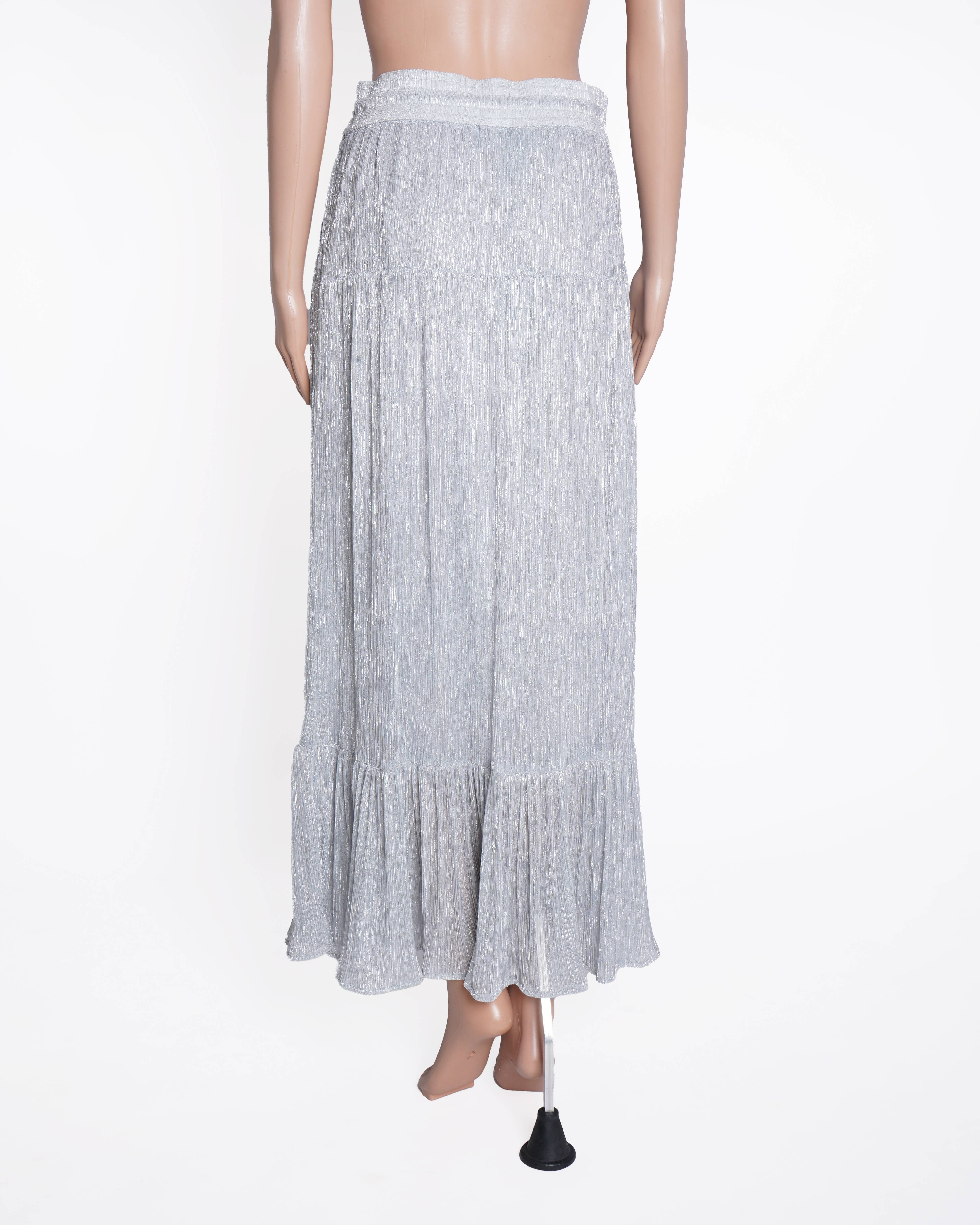 New DKNY Metallic Silver Pull on Maxi Skirt
