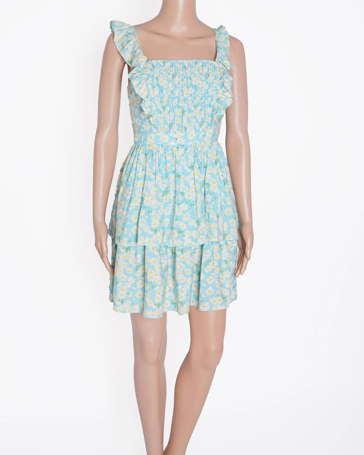 BCBG blue floral summer ruffle dress