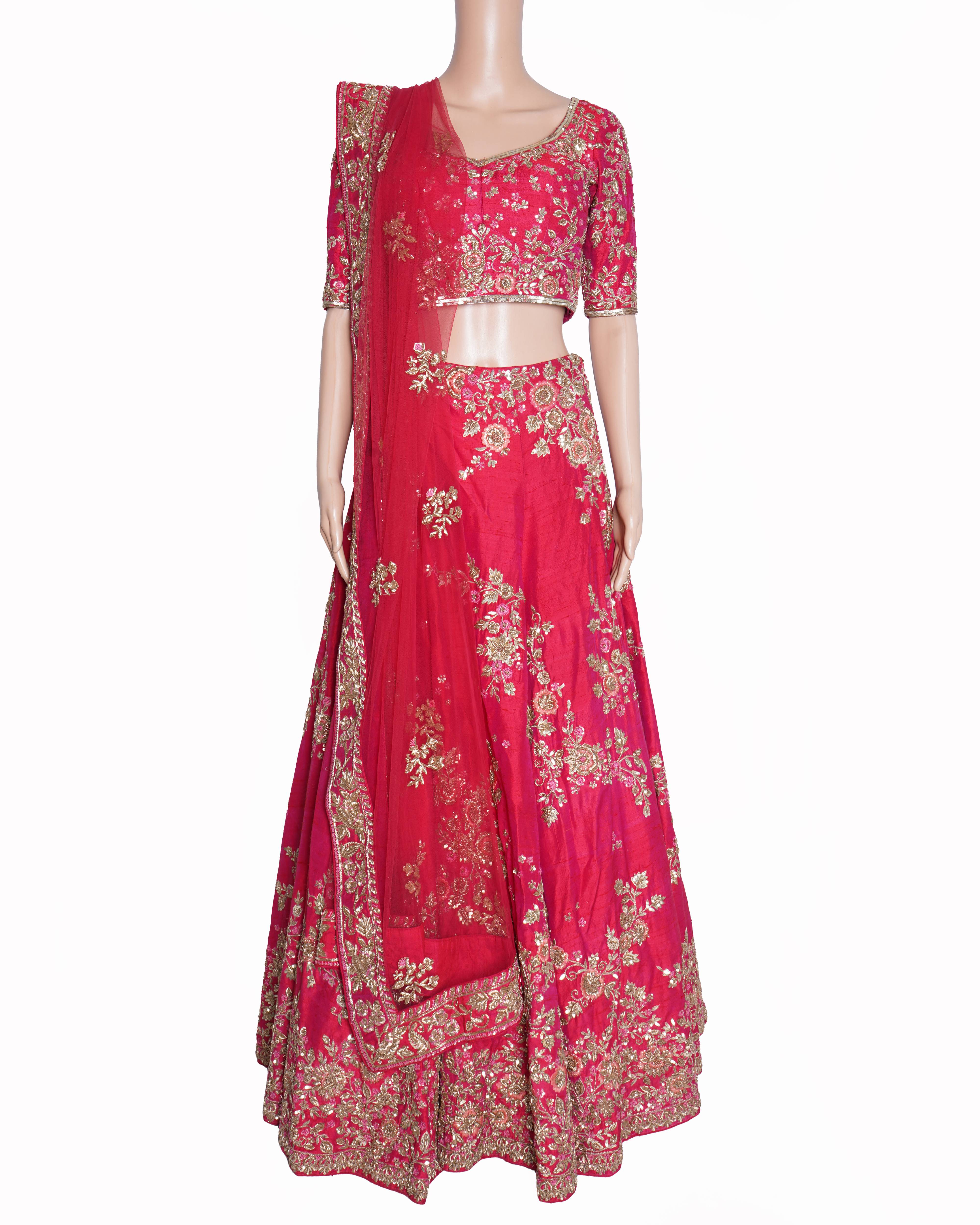 Dolly J Red Embroidered Bridal Lehenga Set