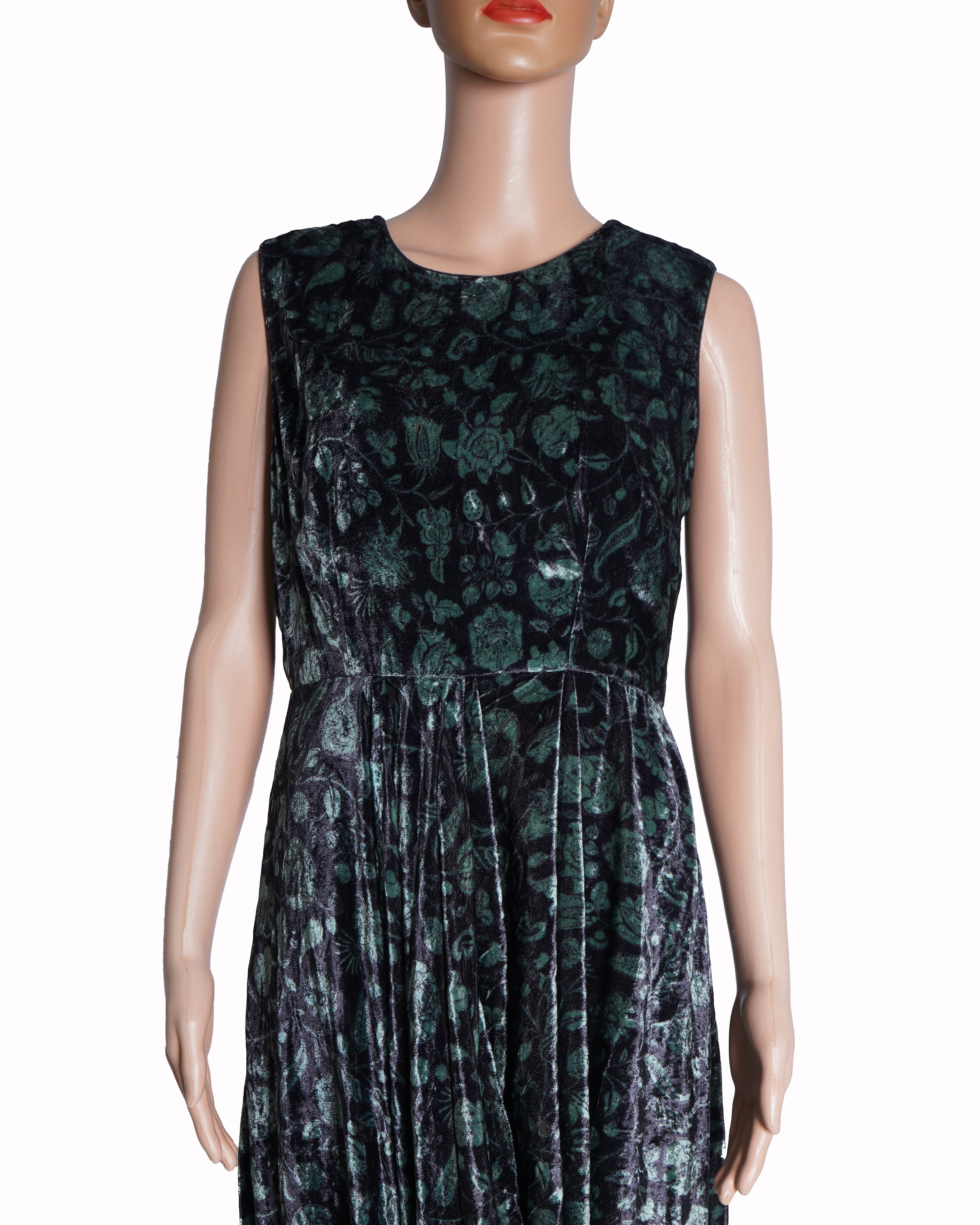Ritu Kumar Black Silk Velvet Round Printed Draped Dress