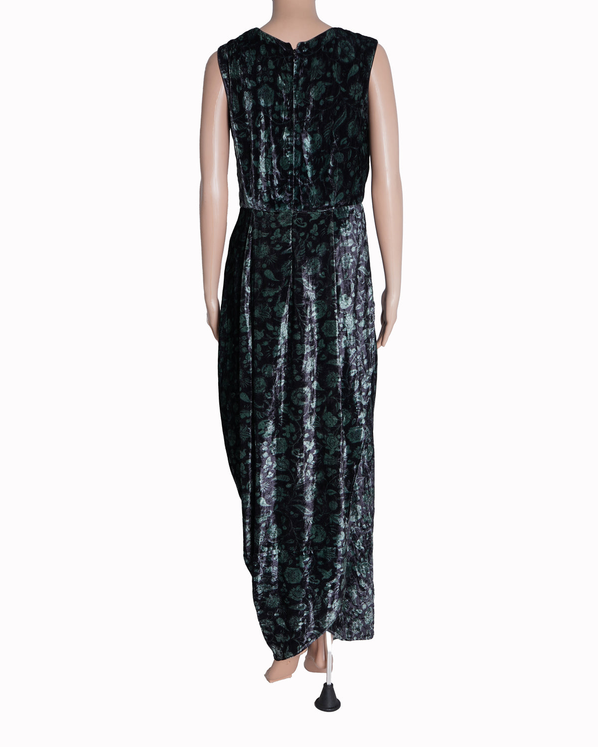 Ritu Kumar Black Silk Velvet Round Printed Draped Dress