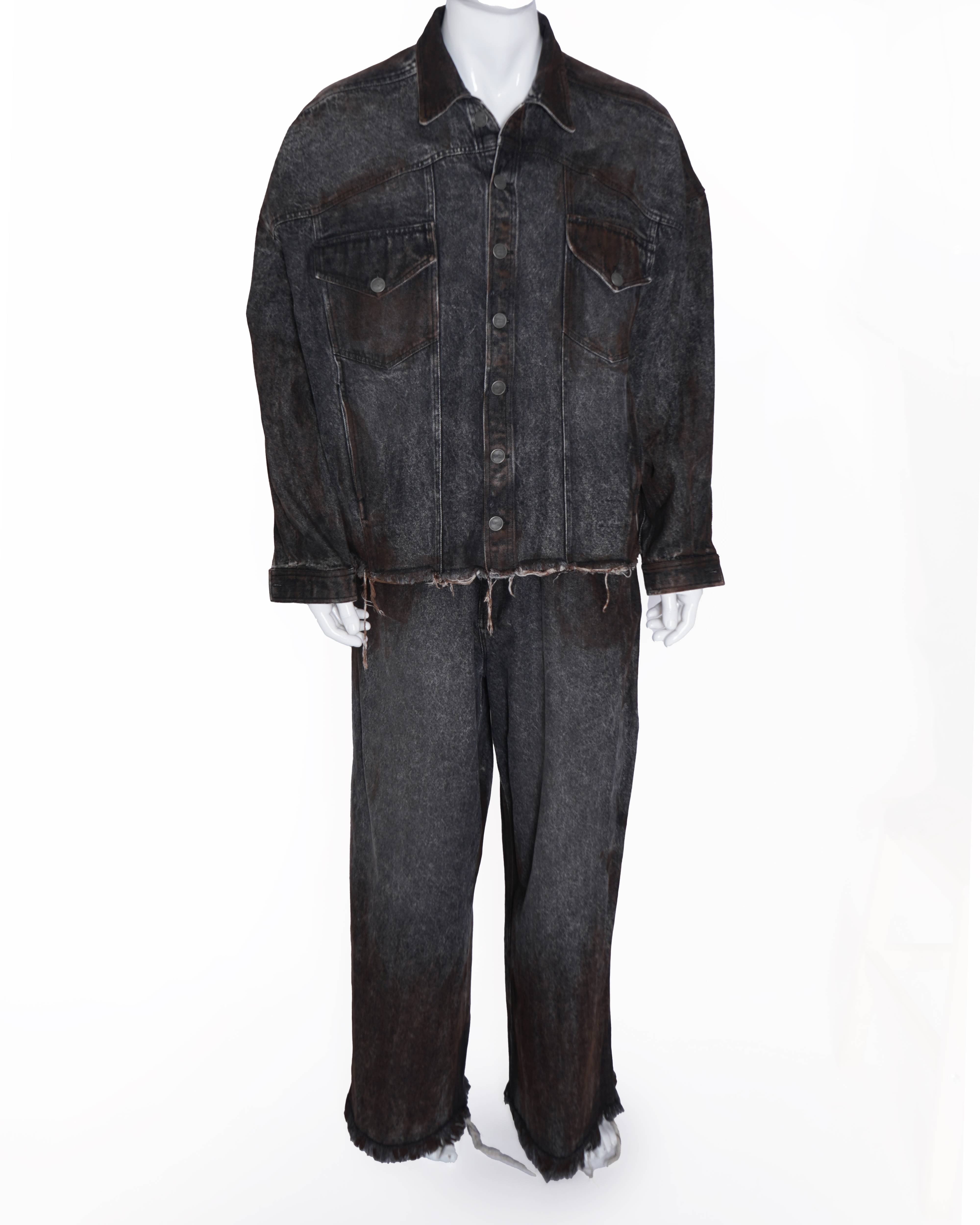 New Huemn Unisex Grey Cargo denim Hand Painted set of 2