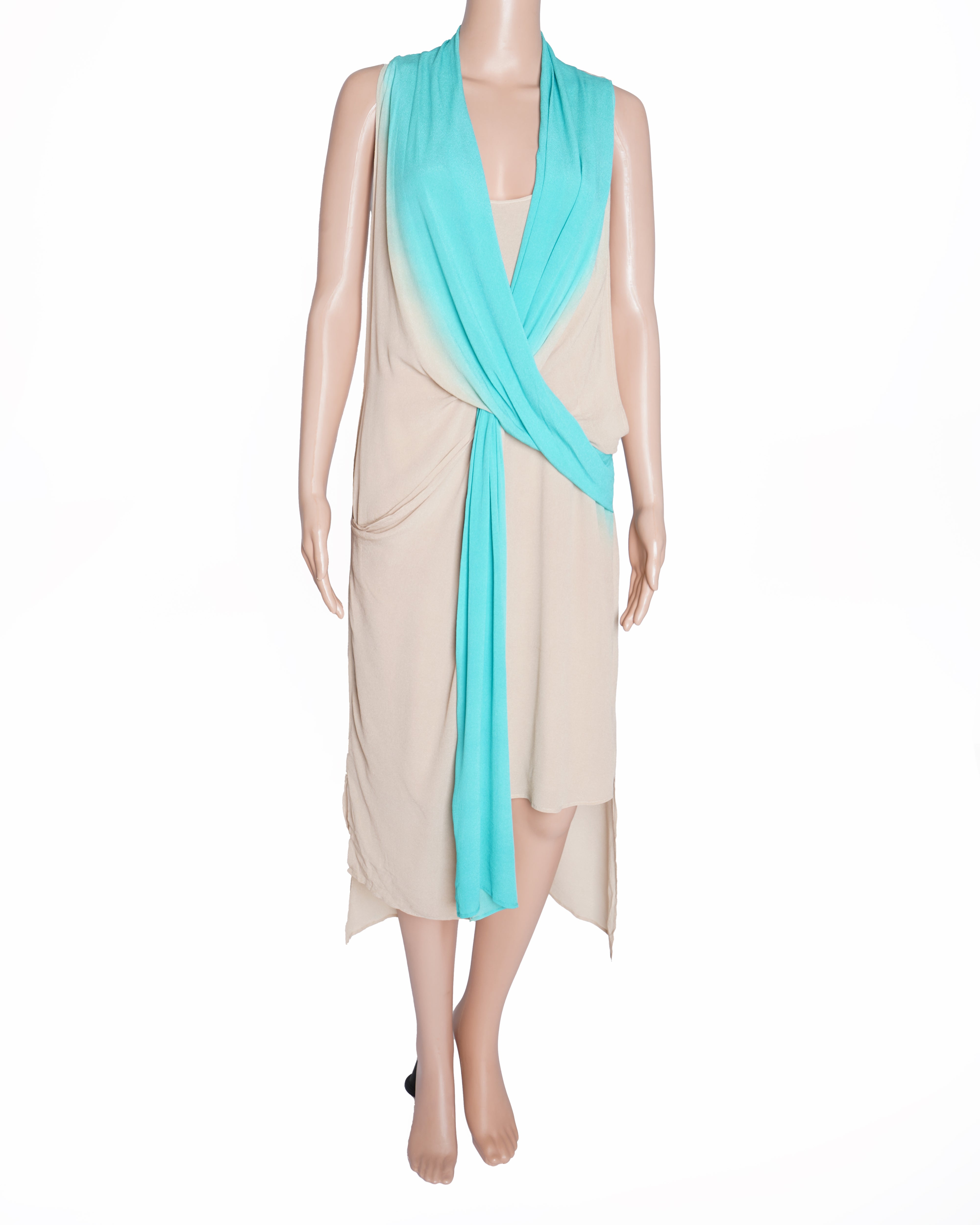 New Malini Ramani Dress In Beige & Blue