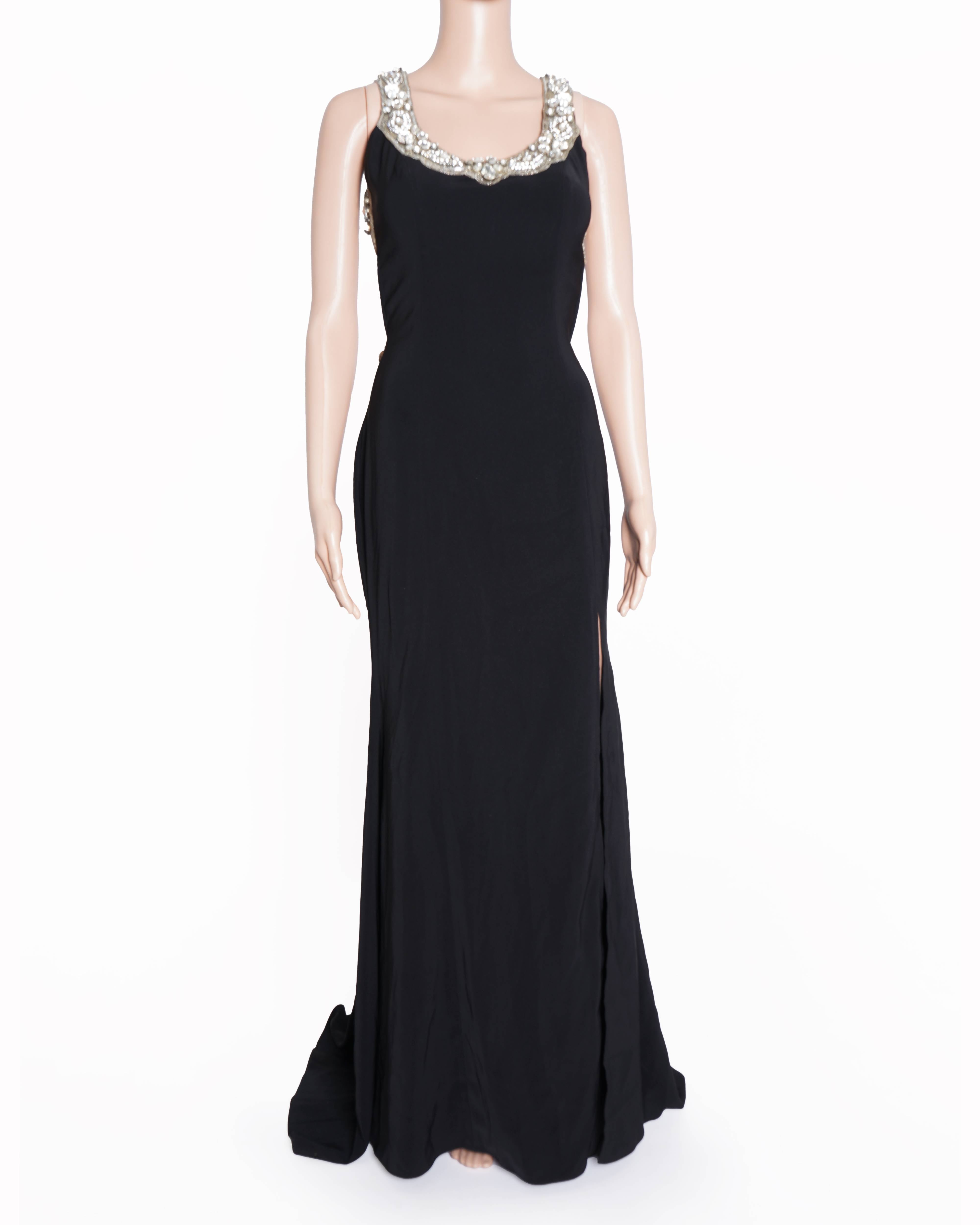 Cherie D Black Embellished Gown In Black
