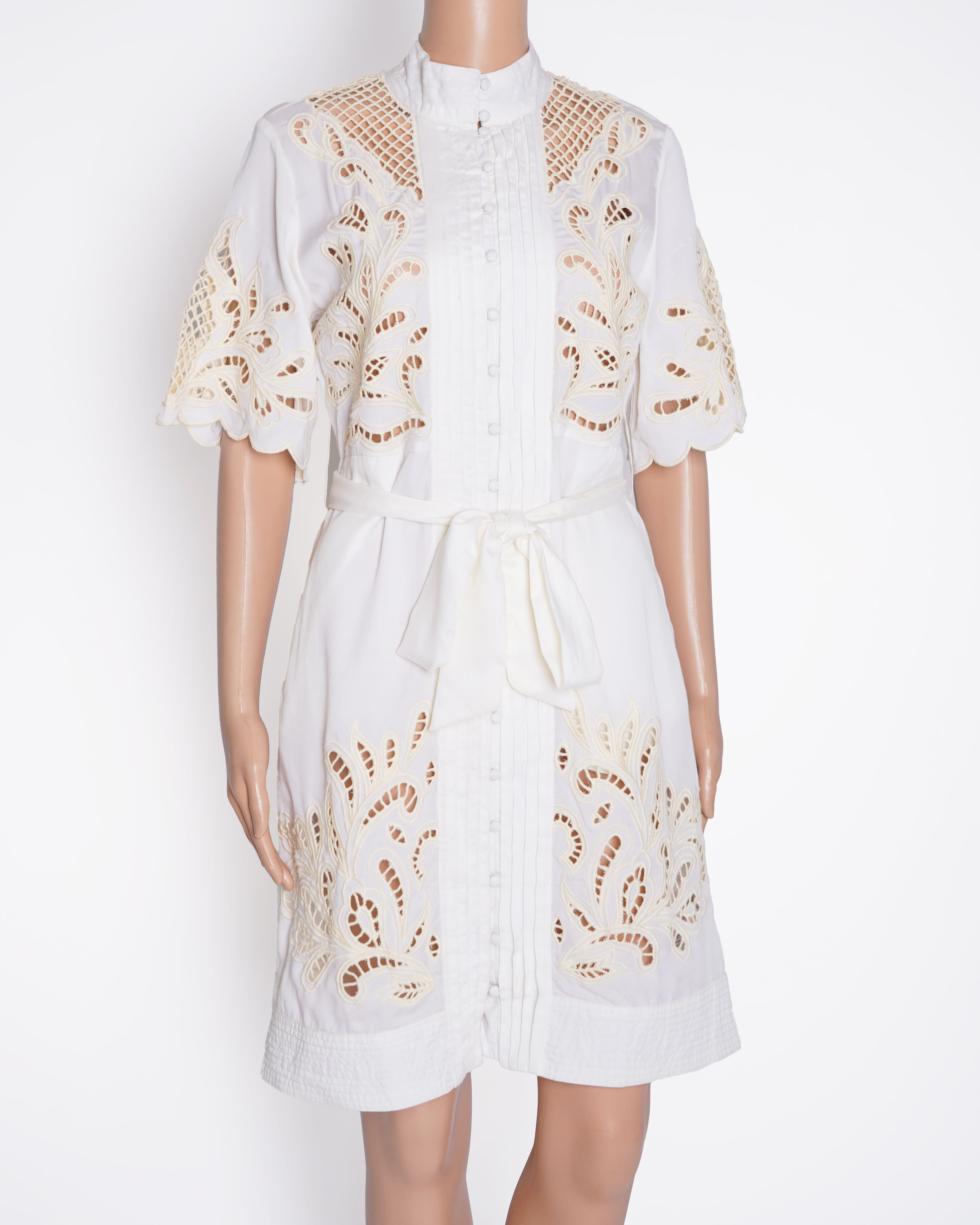 New Karen Millen Cutwork Dress In off-White