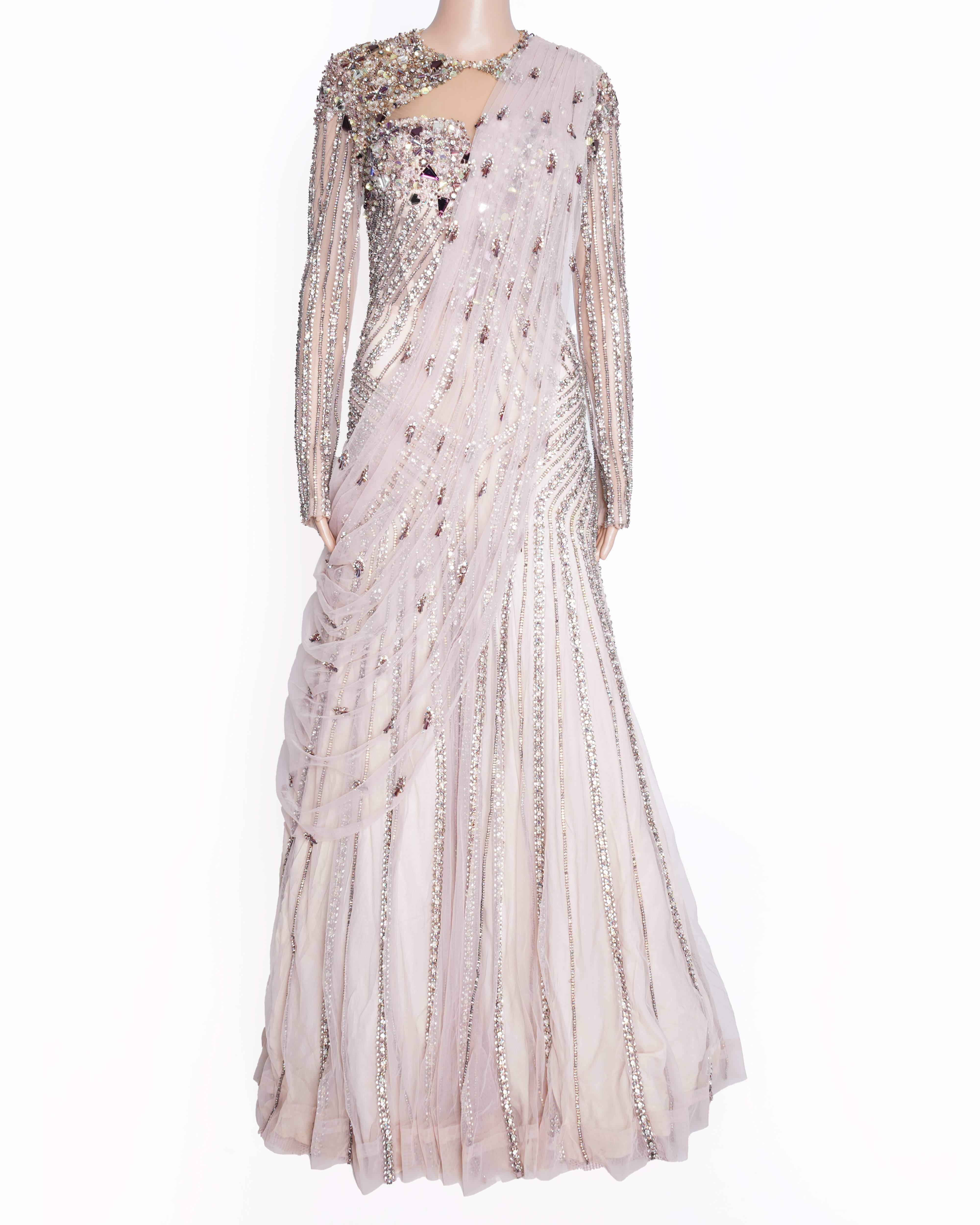 Monisha Jaising Embellished Crystal Cocktail Gown