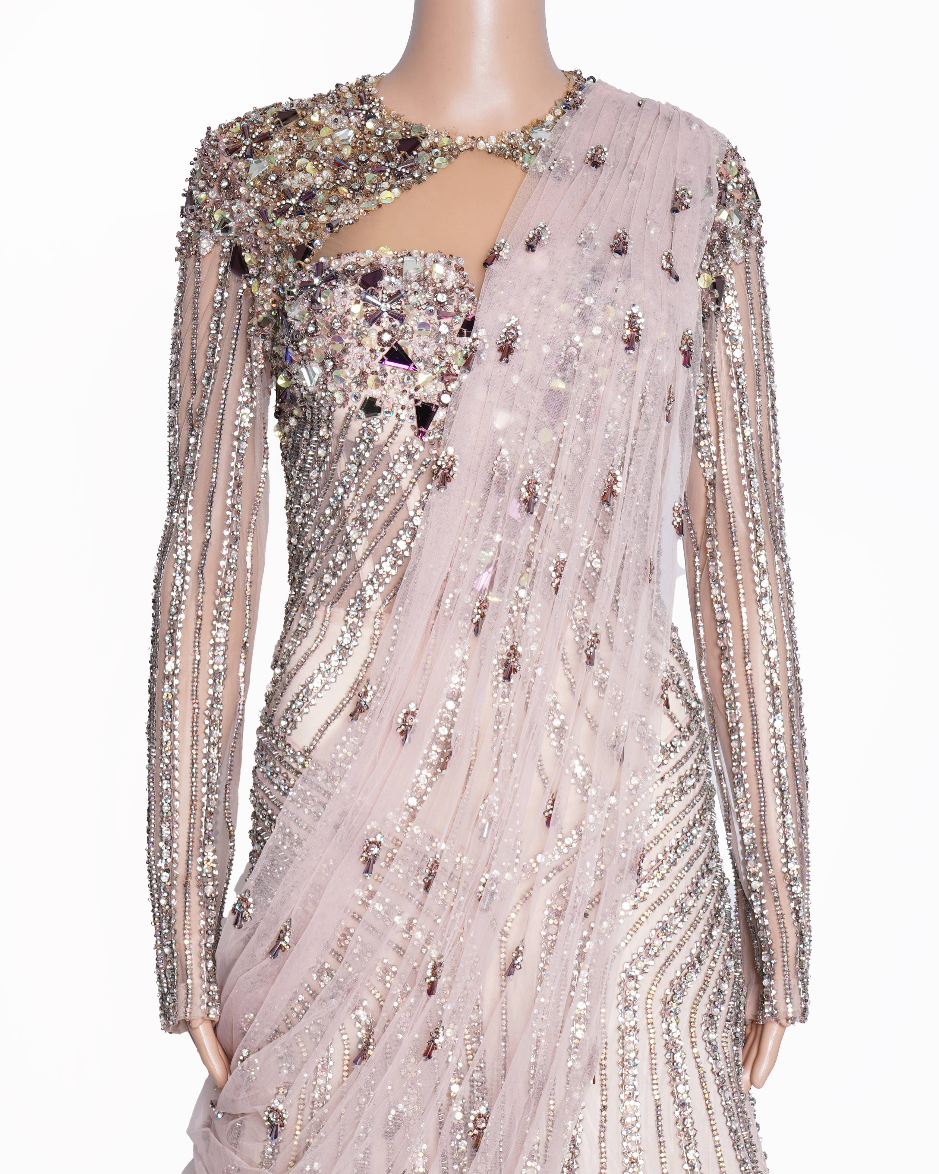 Monisha Jaising Embellished Crystal Cocktail Gown