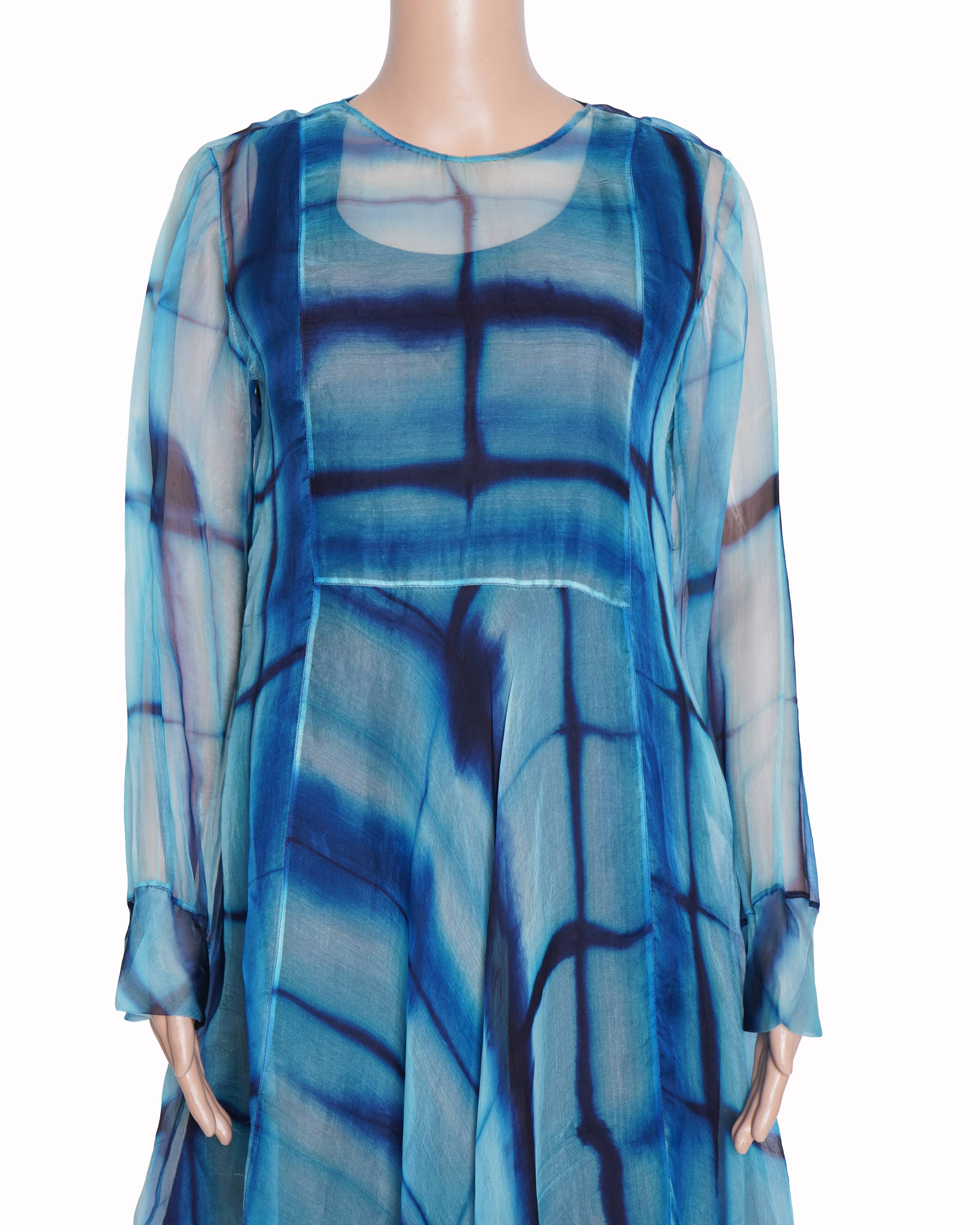 Amrich blue Handcrafted shibori patterning dress