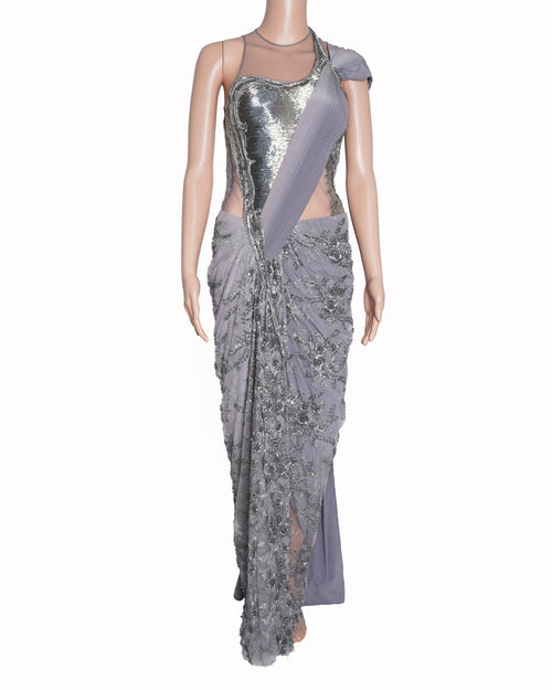 Gaurav Gupta Sequin Grey Saree Gown