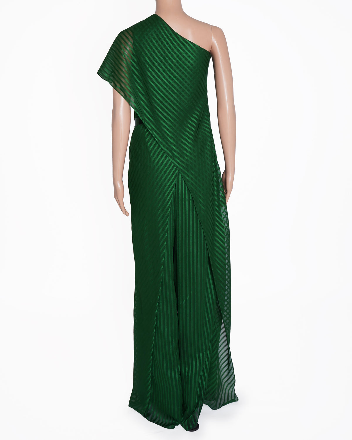 Amit Aggarwal Green Crinkled Chiffon Metallic Gown